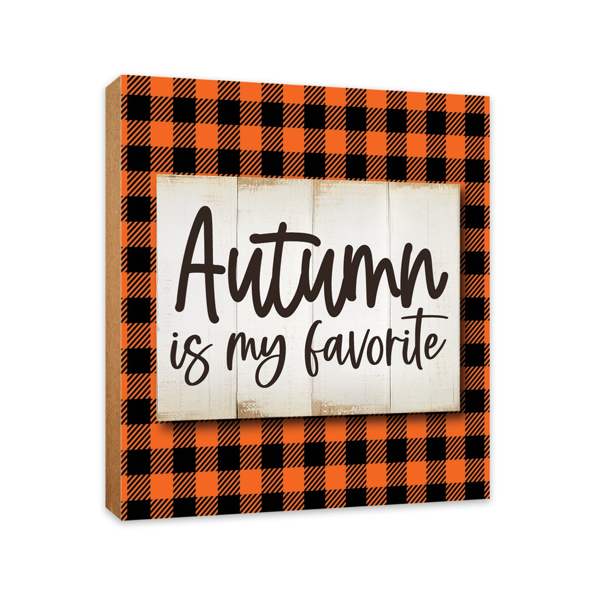 A close-up of a wooden tabletop adorned with inspirational fall signs, enhancing your home decor