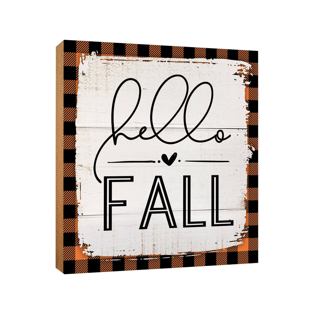 A close-up of a wooden tabletop adorned with inspirational fall signs, enhancing your home decor