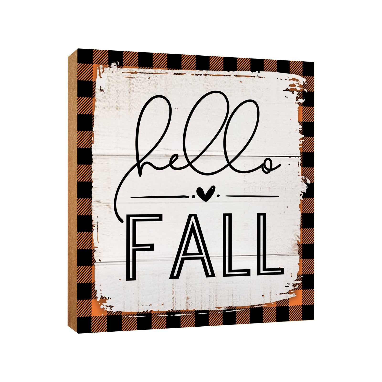 A close-up of a wooden tabletop adorned with inspirational fall signs, enhancing your home decor