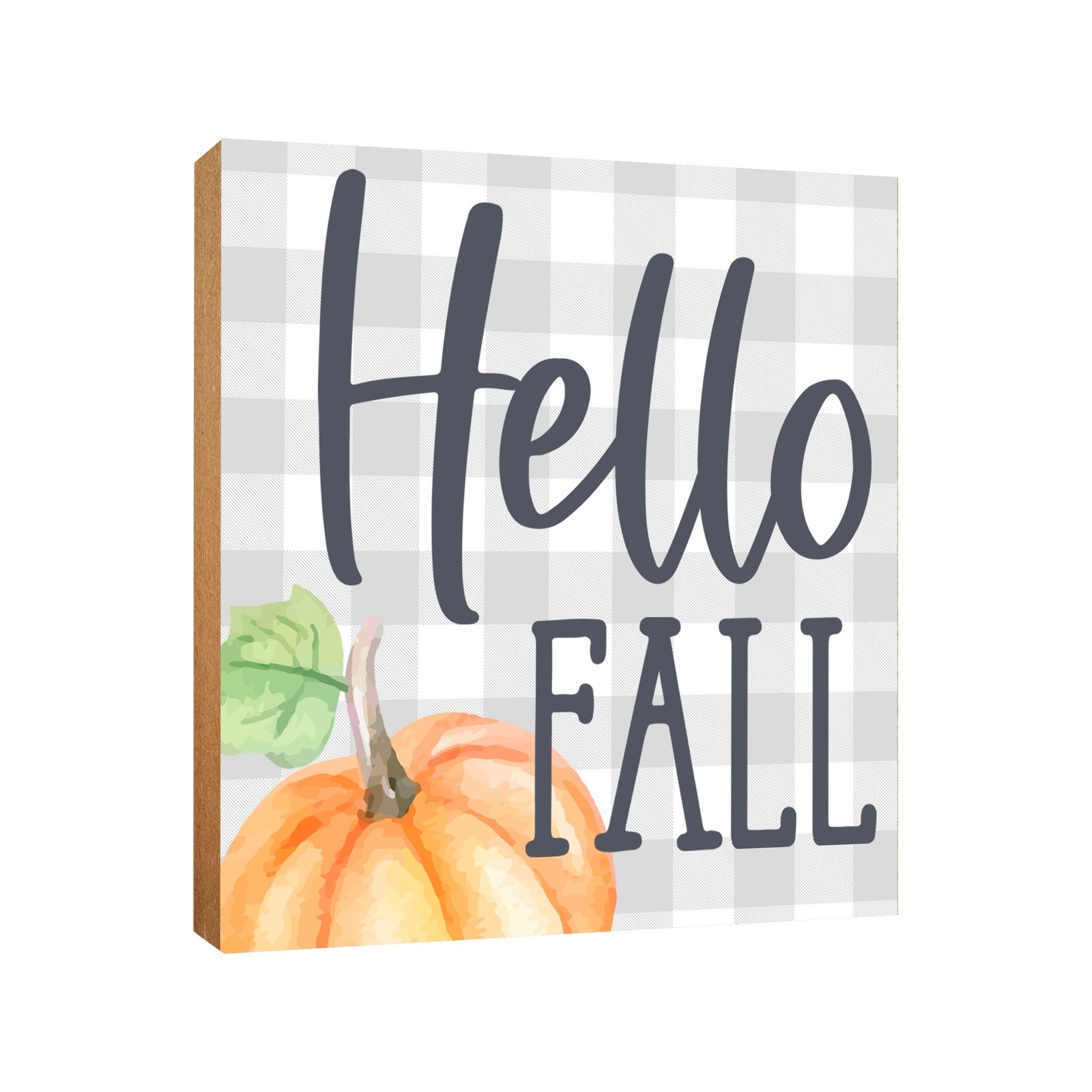 A close-up of a wooden tabletop adorned with inspirational fall signs, enhancing your home decor