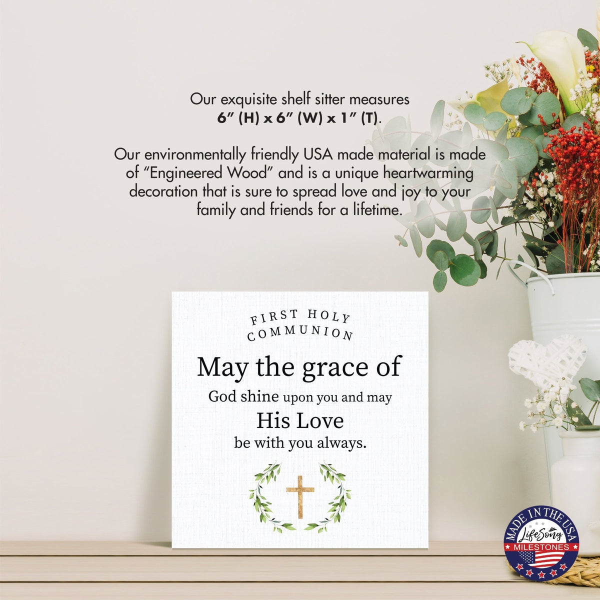 Inspirational Shelf Décor and Tabletop Signs for First Holy Communion - LifeSong Milestones