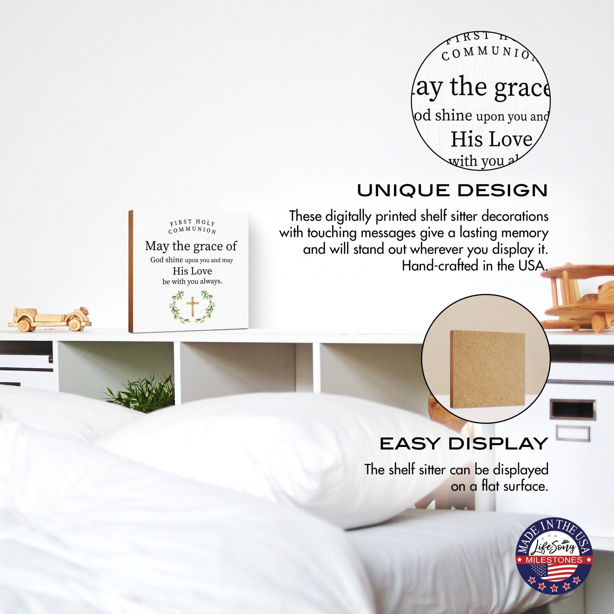Inspirational Shelf Décor and Tabletop Signs for First Holy Communion - LifeSong Milestones