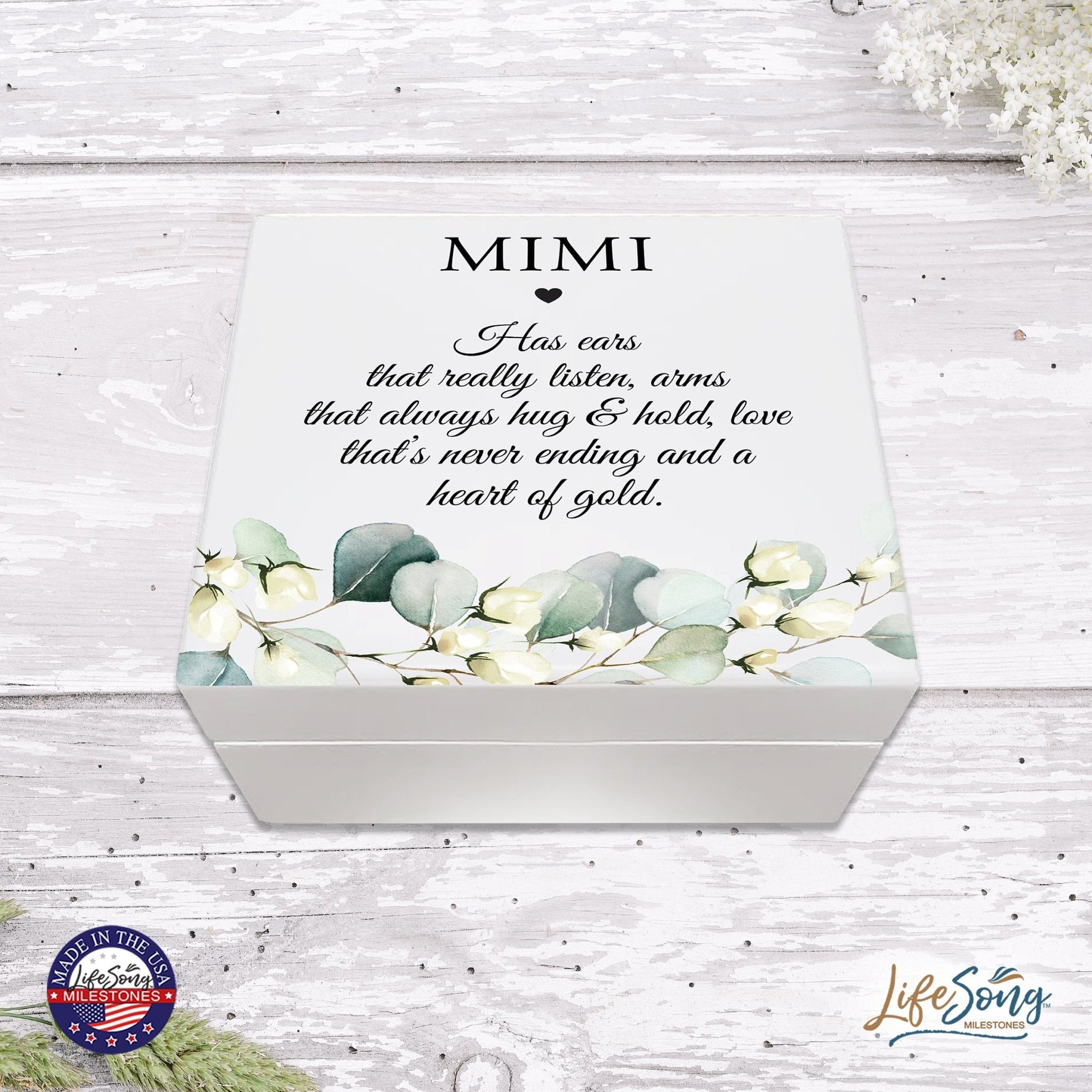 Inspirational White Jewelry Keepsake Box for Mimi - A Heart of Gold - LifeSong Milestones