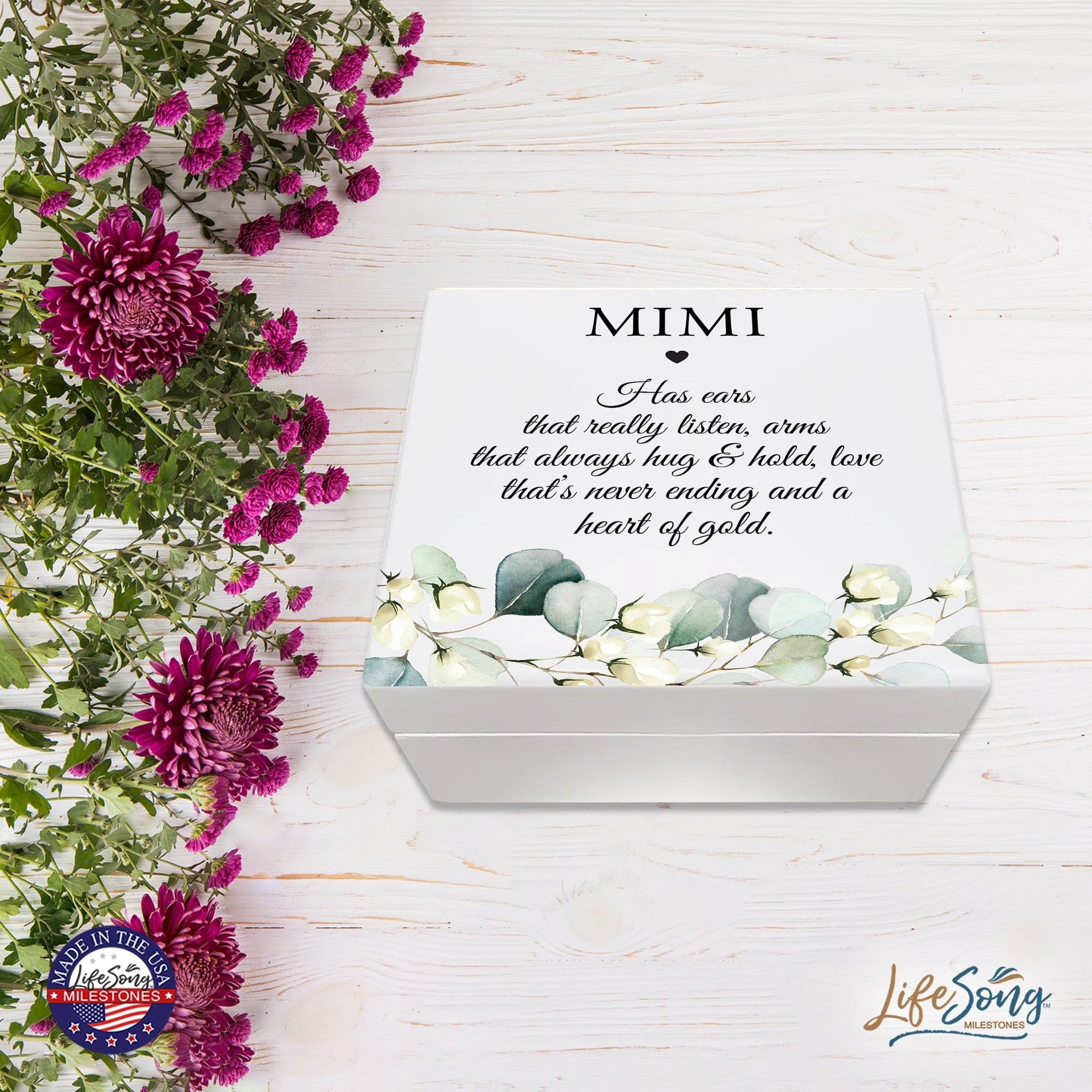 Inspirational White Jewelry Keepsake Box for Mimi - A Heart of Gold - LifeSong Milestones