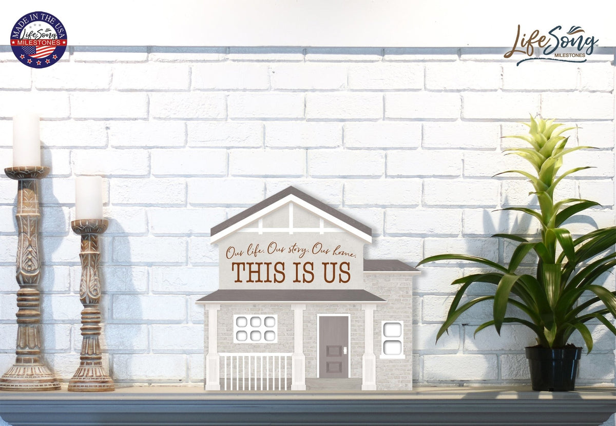 Inspirational Wooden House Shaped Table Top and Shelf Decoration with Christian and Bible Verse 7.25x8 - FAMILY - LifeSong Milestones
