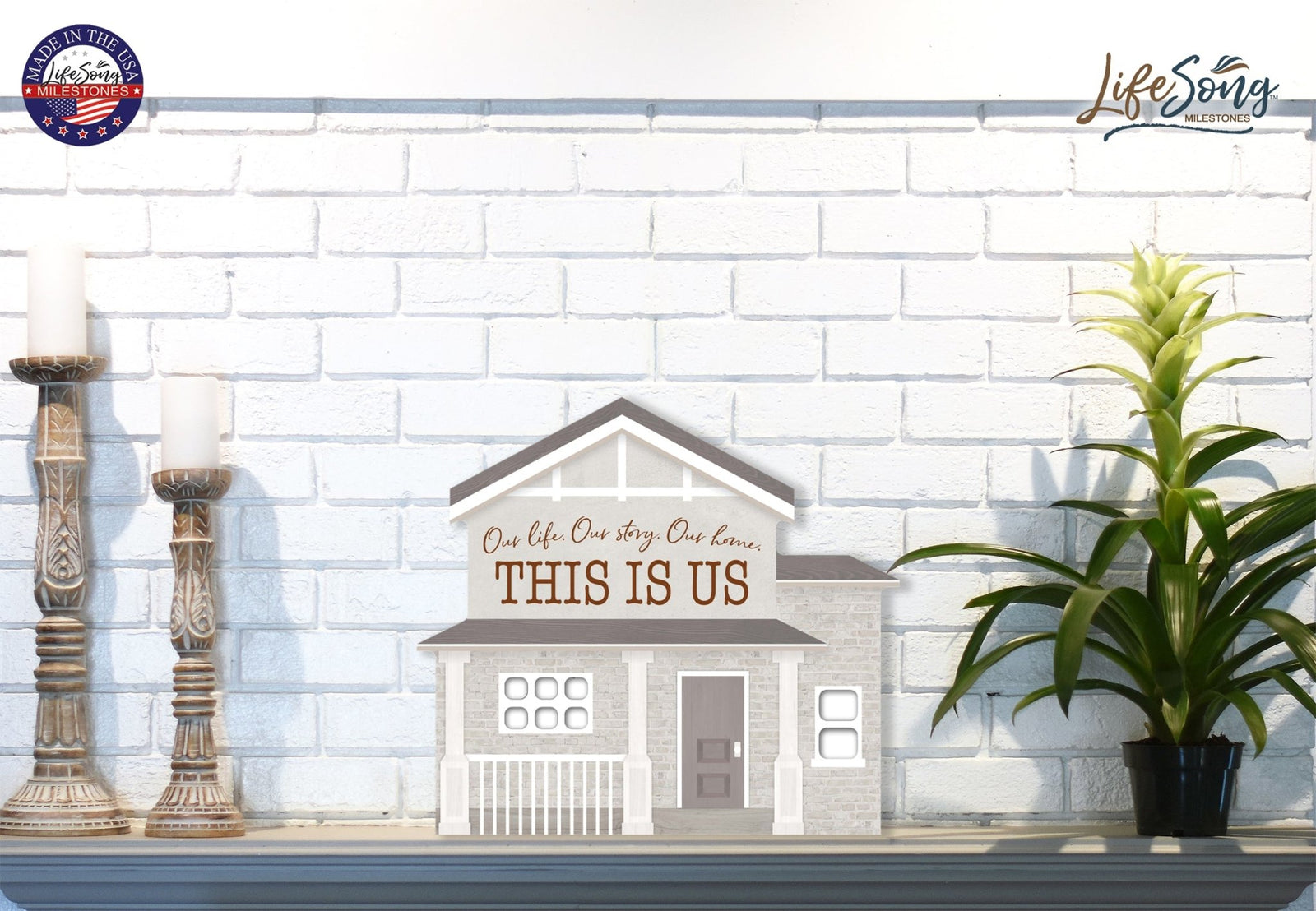 Inspirational Wooden House Shaped Table Top and Shelf Decoration with Christian and Bible Verse 7.25x8 - FAMILY - LifeSong Milestones