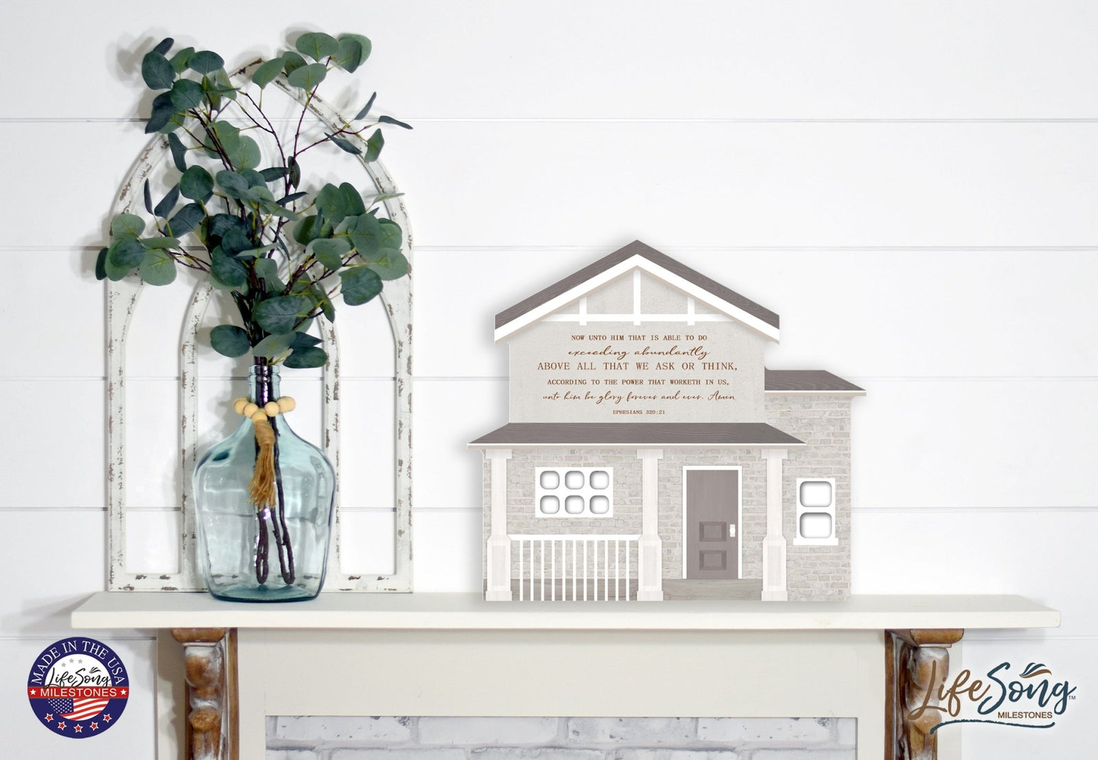 Inspirational Wooden House Shaped Table Top and Shelf Decoration with Christian and Bible Verse 7.25x8 - KITCHEN - LifeSong Milestones