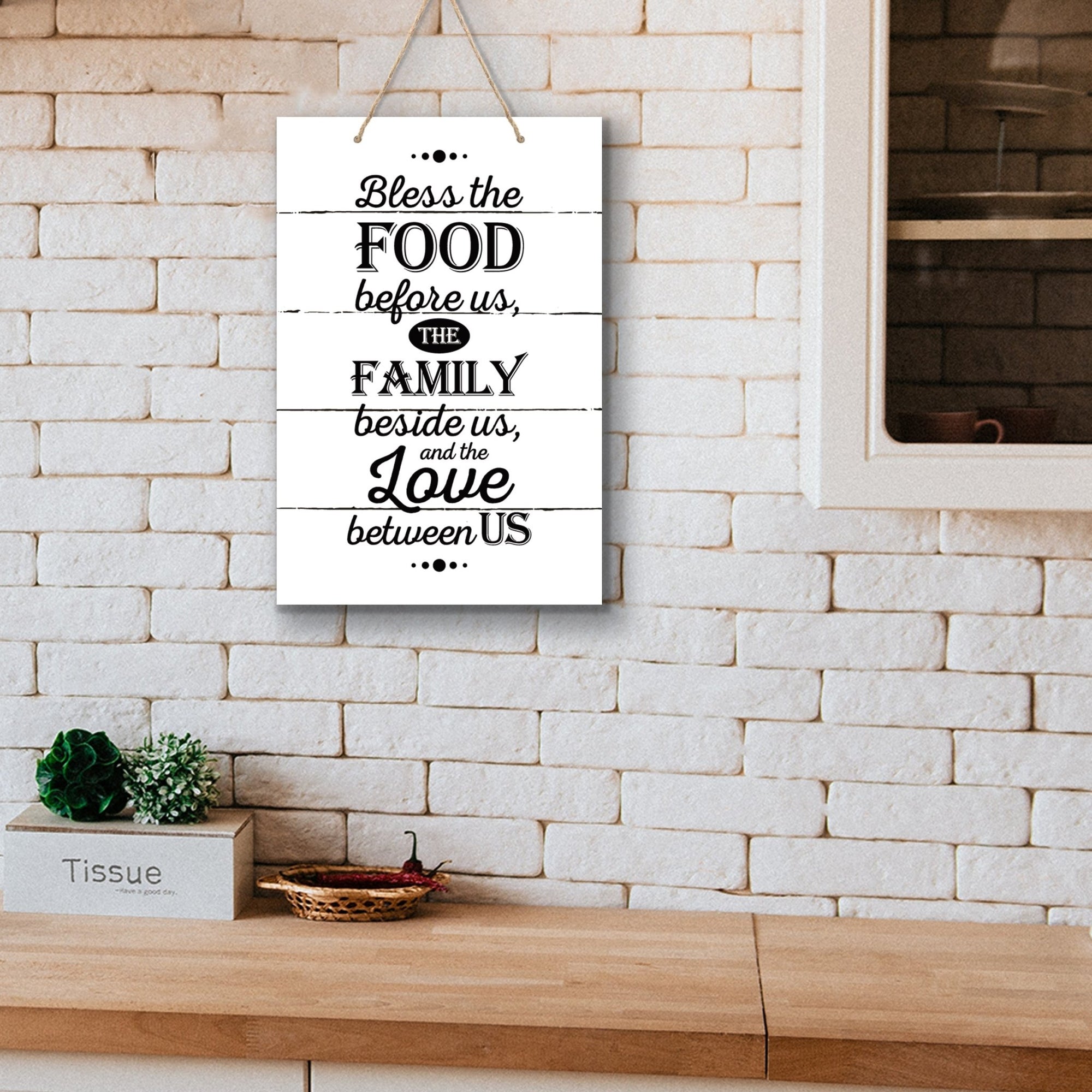 Inspirational Wooden Rustic Wall Hanging Rope Sign Kitchen Home Décor - Bless The Food - LifeSong Milestones