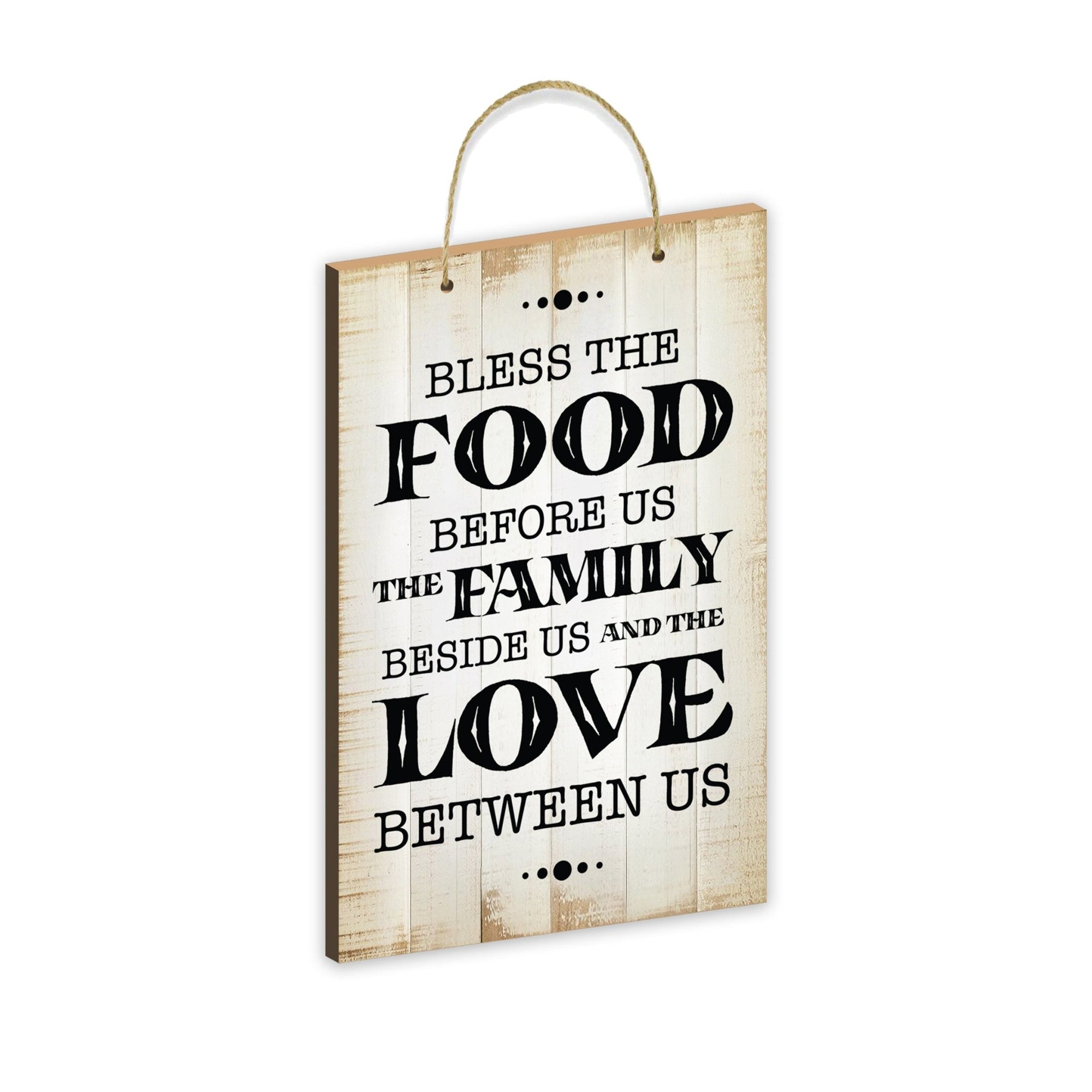 Inspirational Rustic Wooden Wall Hanging Rope Sign Kitchen Décor - Bless The Food Before Us
