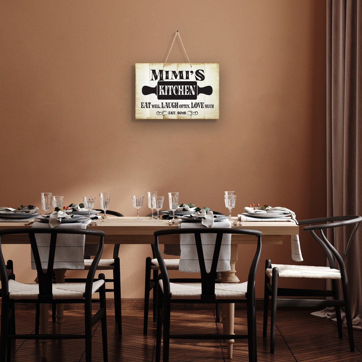 Inspirational Wooden Rustic Wall Hanging Rope Sign Kitchen Home Décor - Eat Well, Laugh Often, Love Much [KITCHEN] - LifeSong Milestones