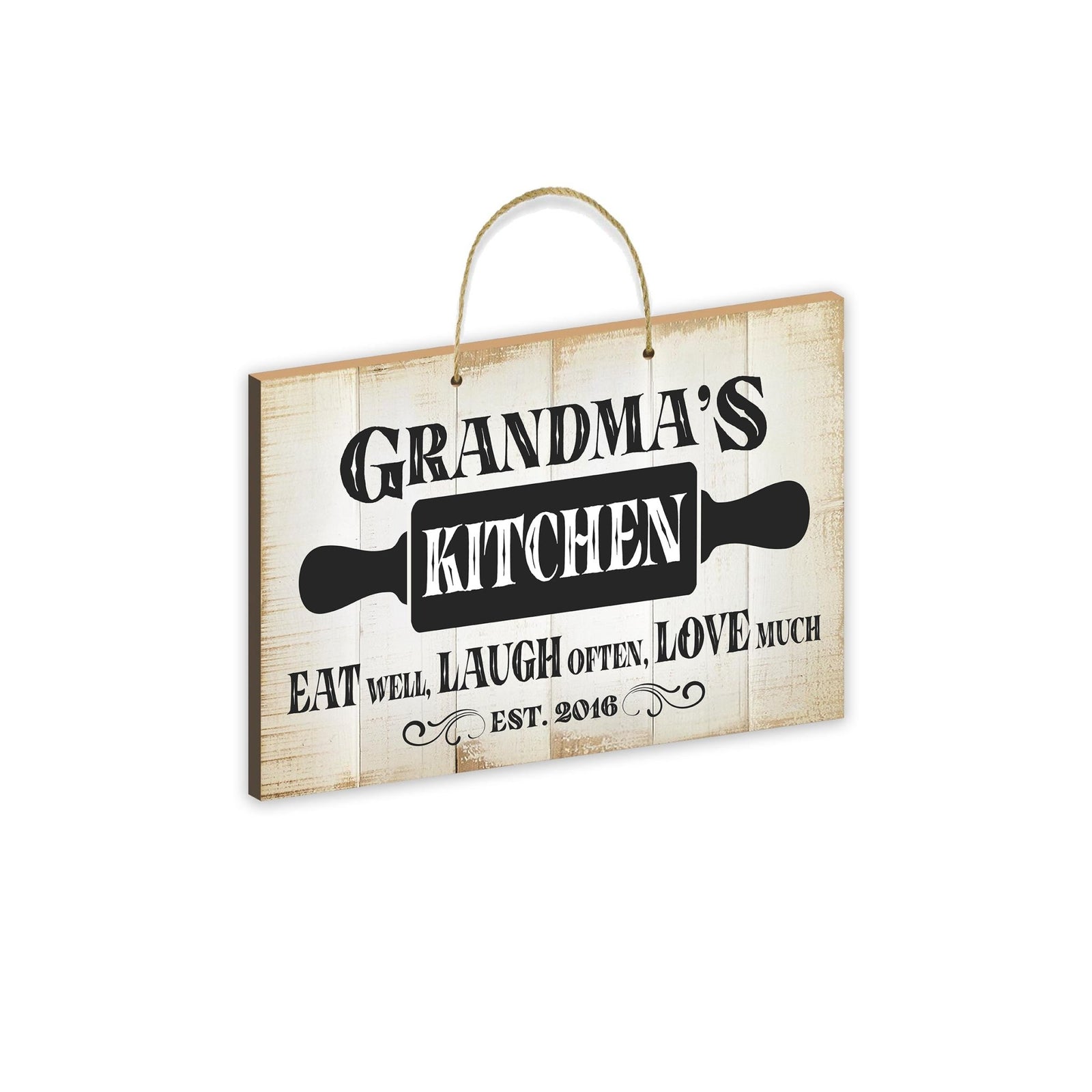 Inspirational Wooden Rustic Wall Hanging Rope Sign Kitchen Home Décor - Eat Well, Laugh Often, Love Much [KITCHEN] - LifeSong Milestones