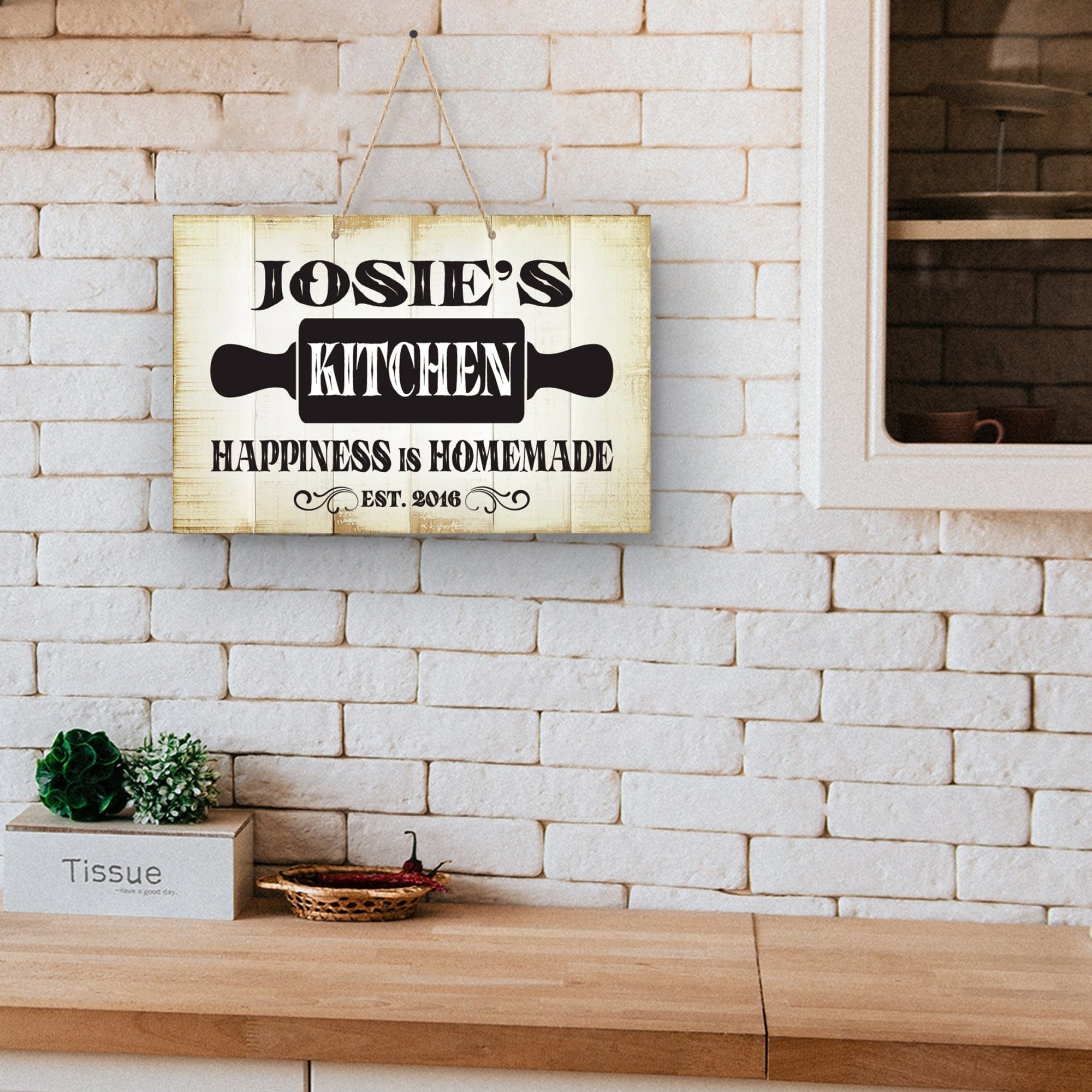Inspirational Rustic Wooden Wall Hanging Rope Sign Kitchen Décor - Happiness Is Homemade [KITCHEN]
