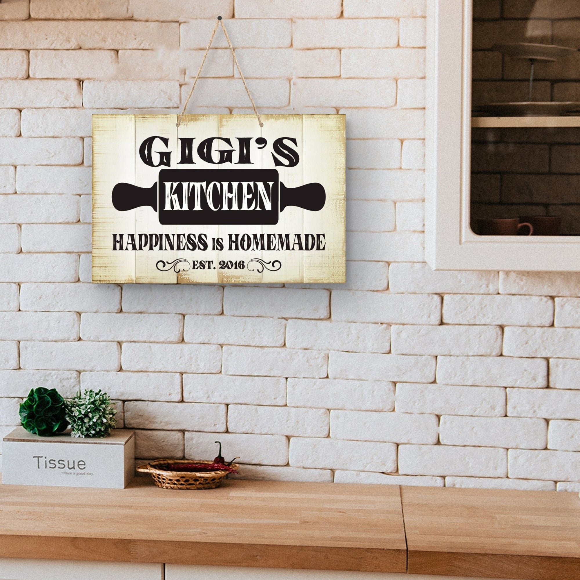 Inspirational Wooden Rustic Wall Hanging Rope Sign Kitchen Home Décor - Happiness Is Homemade [KITCHEN] - LifeSong Milestones