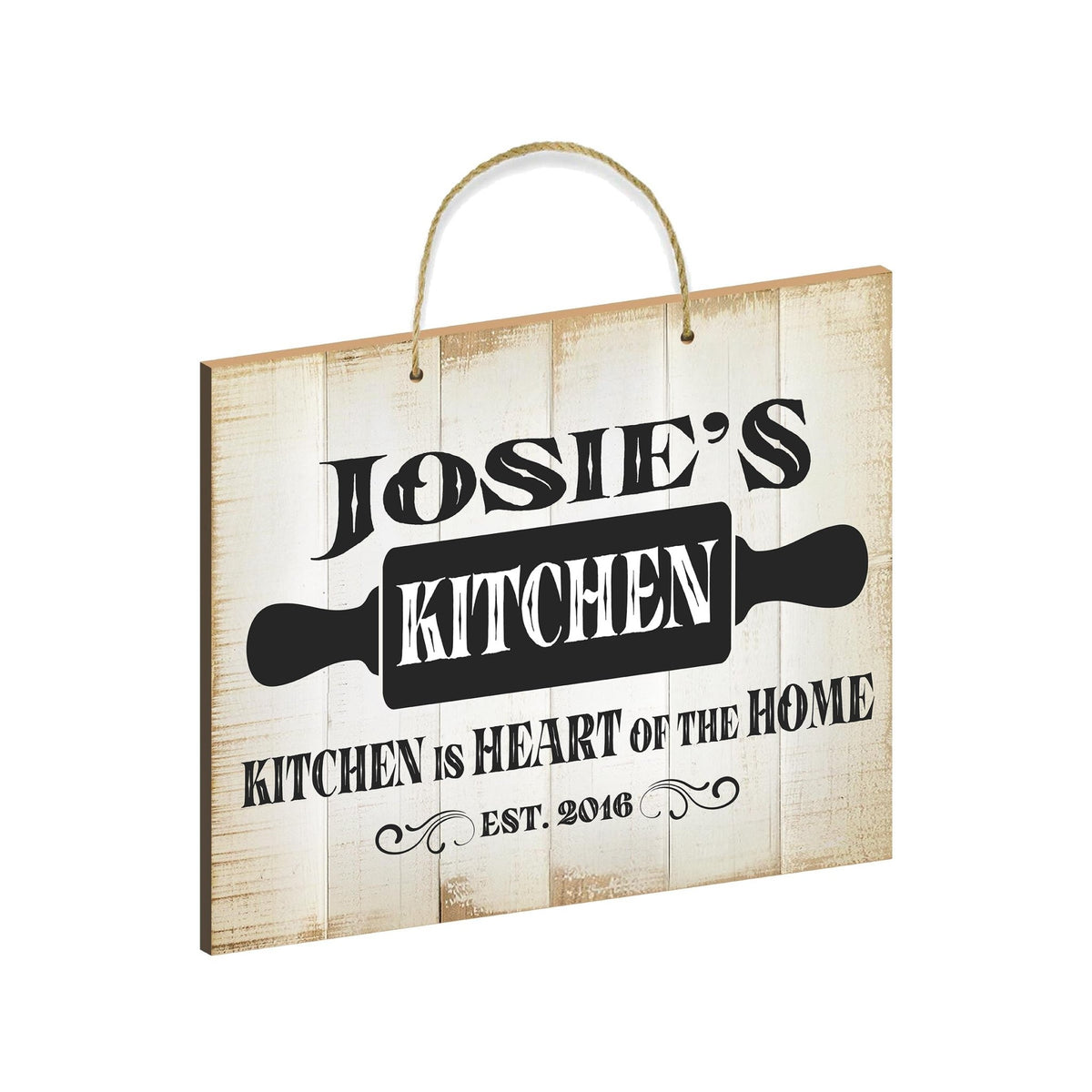 Rustic-Inspired Wooden Wall Hanging Rope Sign For Kitchen &amp; Home Décor - Kitchen Is Heart 2