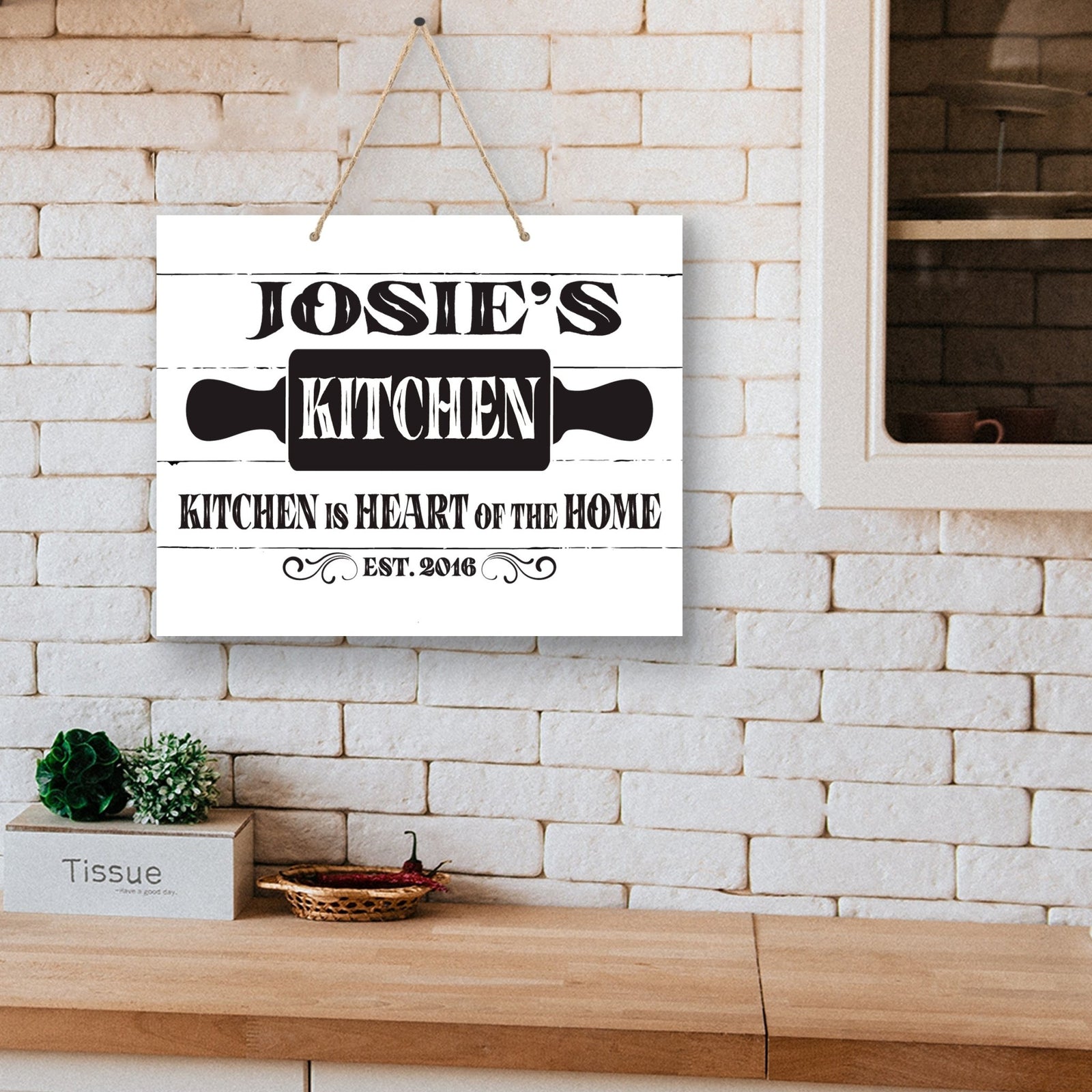 Inspirational Wooden Rustic Wall Hanging Rope Sign Kitchen Home Décor - Kitchen Is Heart - LifeSong Milestones