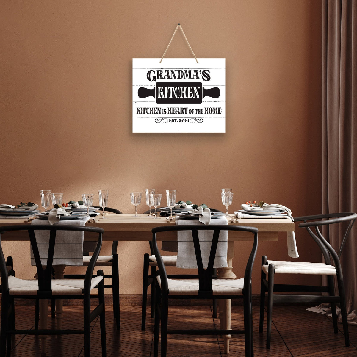 Inspirational Wooden Rustic Wall Hanging Rope Sign Kitchen Home Décor - Kitchen Is Heart - LifeSong Milestones