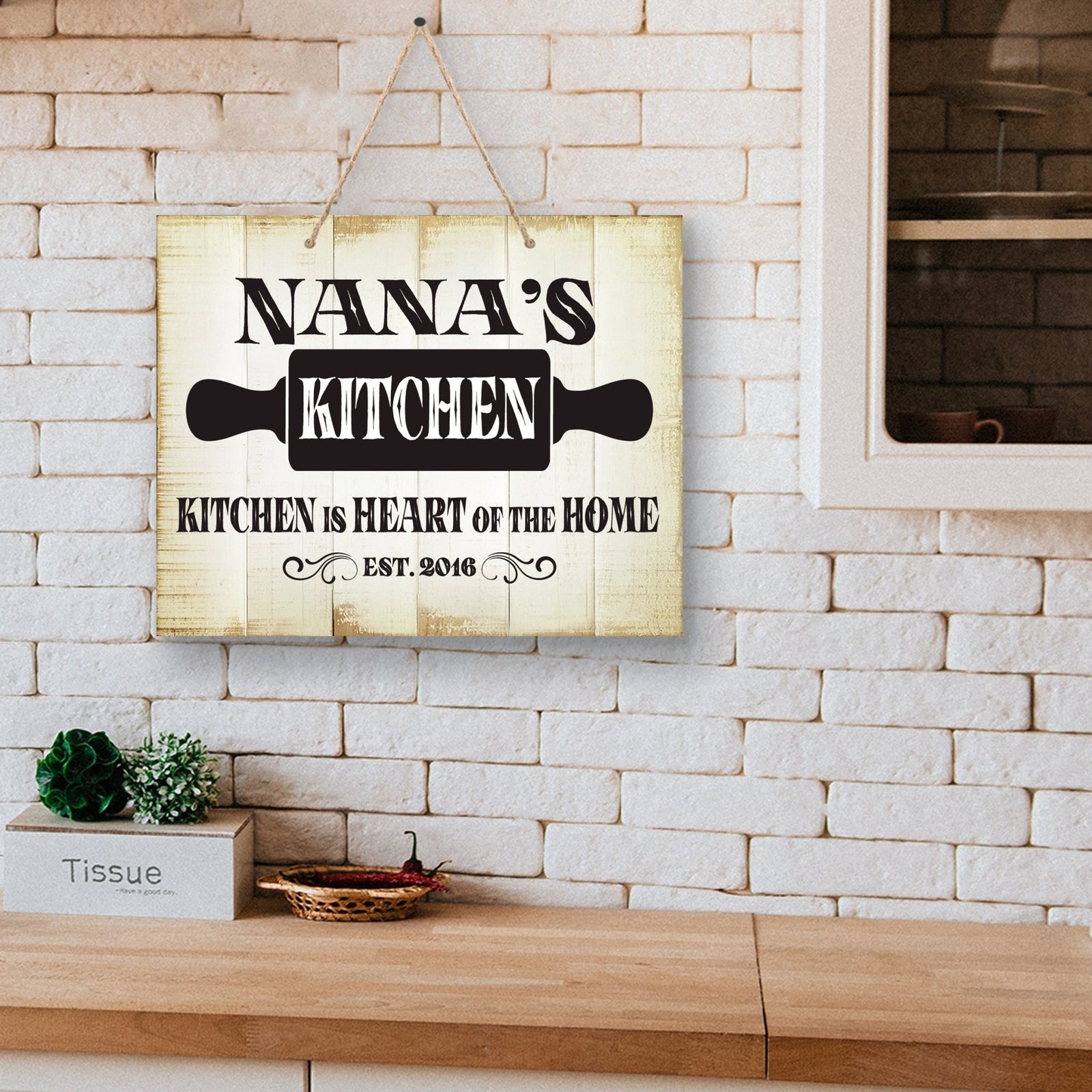 Inspirational Wooden Rustic Wall Hanging Rope Sign Kitchen Home Décor - Kitchen Is Heart - LifeSong Milestones