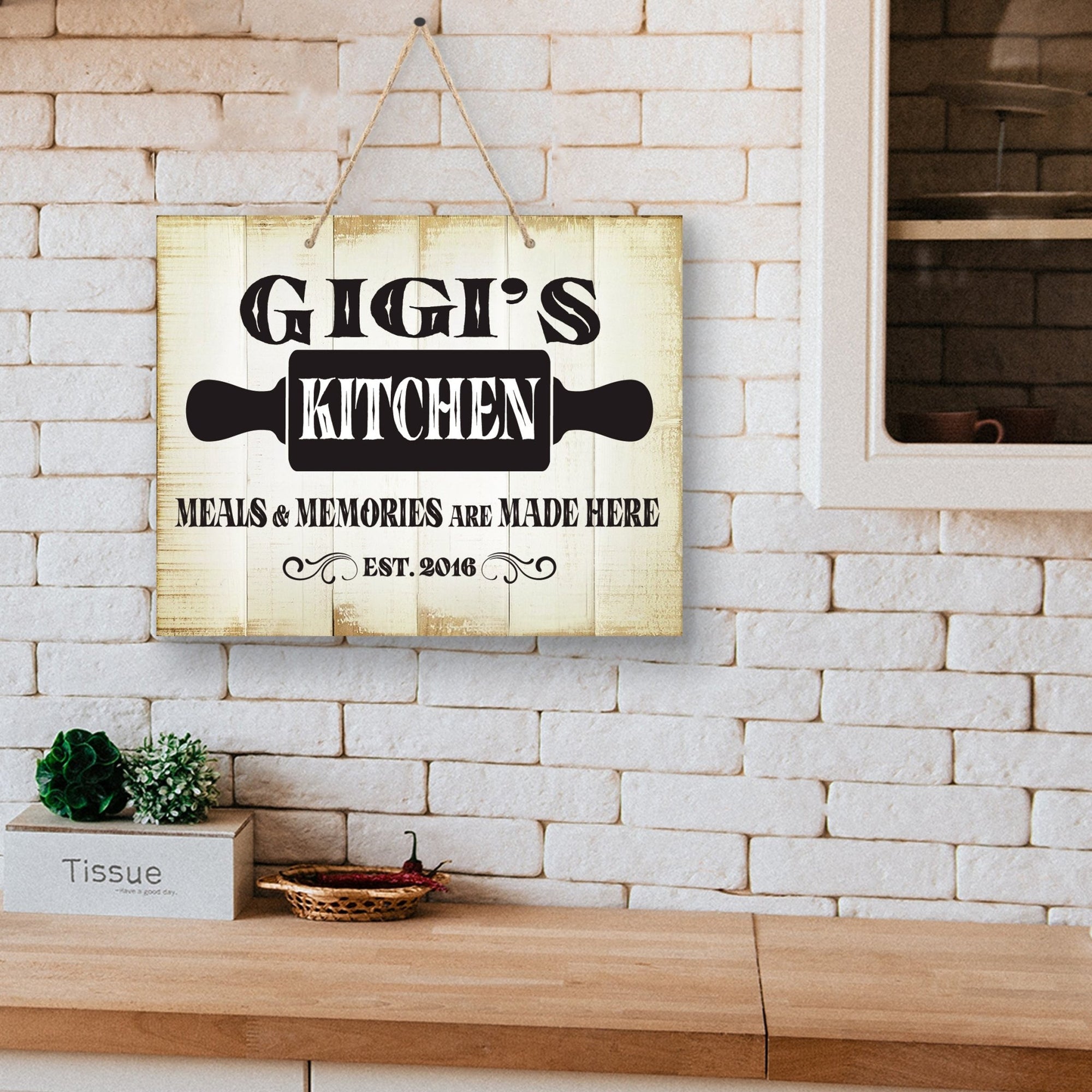 Inspirational Wooden Rustic Wall Hanging Rope Sign Kitchen Home Décor - Meals & Memories - LifeSong Milestones