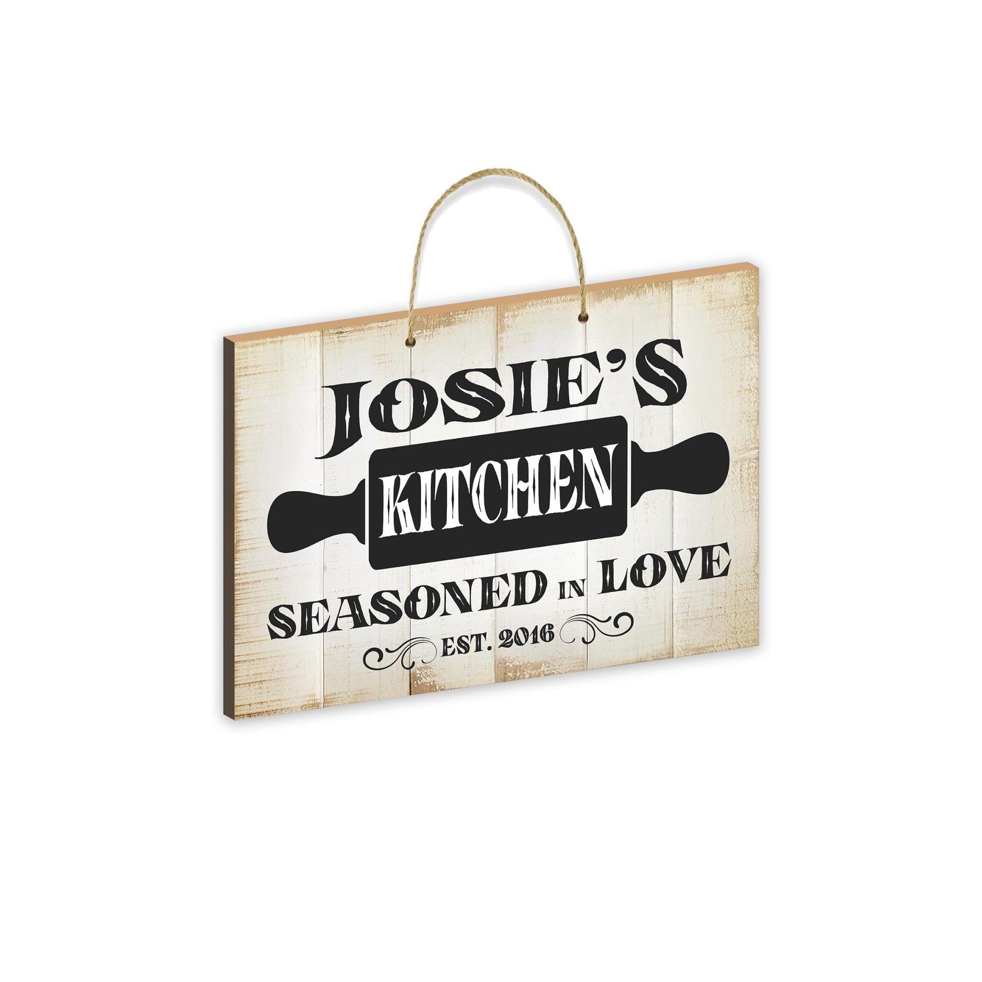 Inspirational Rustic Wooden Wall Hanging Rope Sign Kitchen Décor - Seasoned In Love [KITCHEN]