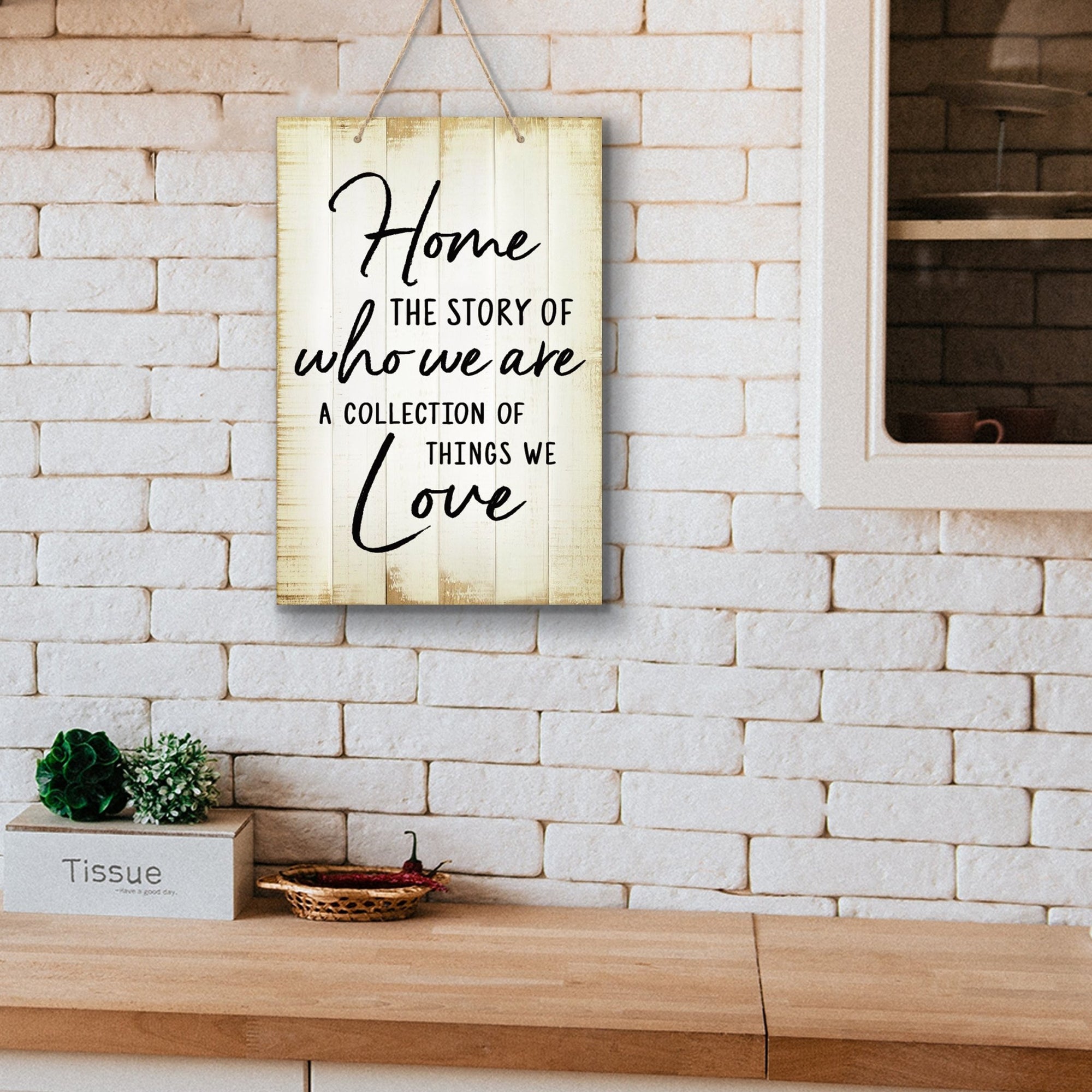 Inspirational Rustic Wooden Wall Hanging Rope Sign Kitchen Décor - The Story Of Who We Are