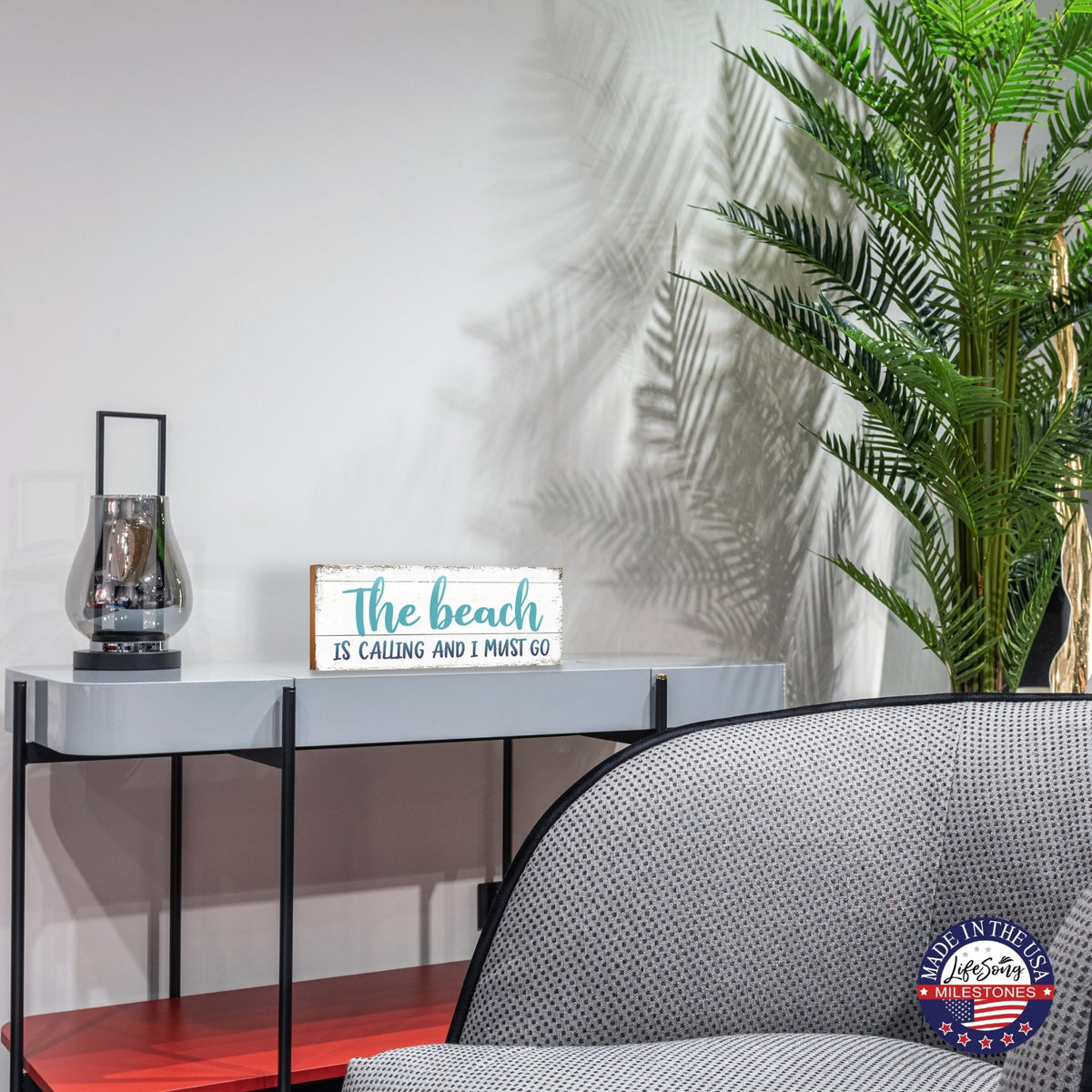 Inspirational Wooden Shelf Décor and Tabletop Signs for Spring Season - The Beach Is Calling - LifeSong Milestones