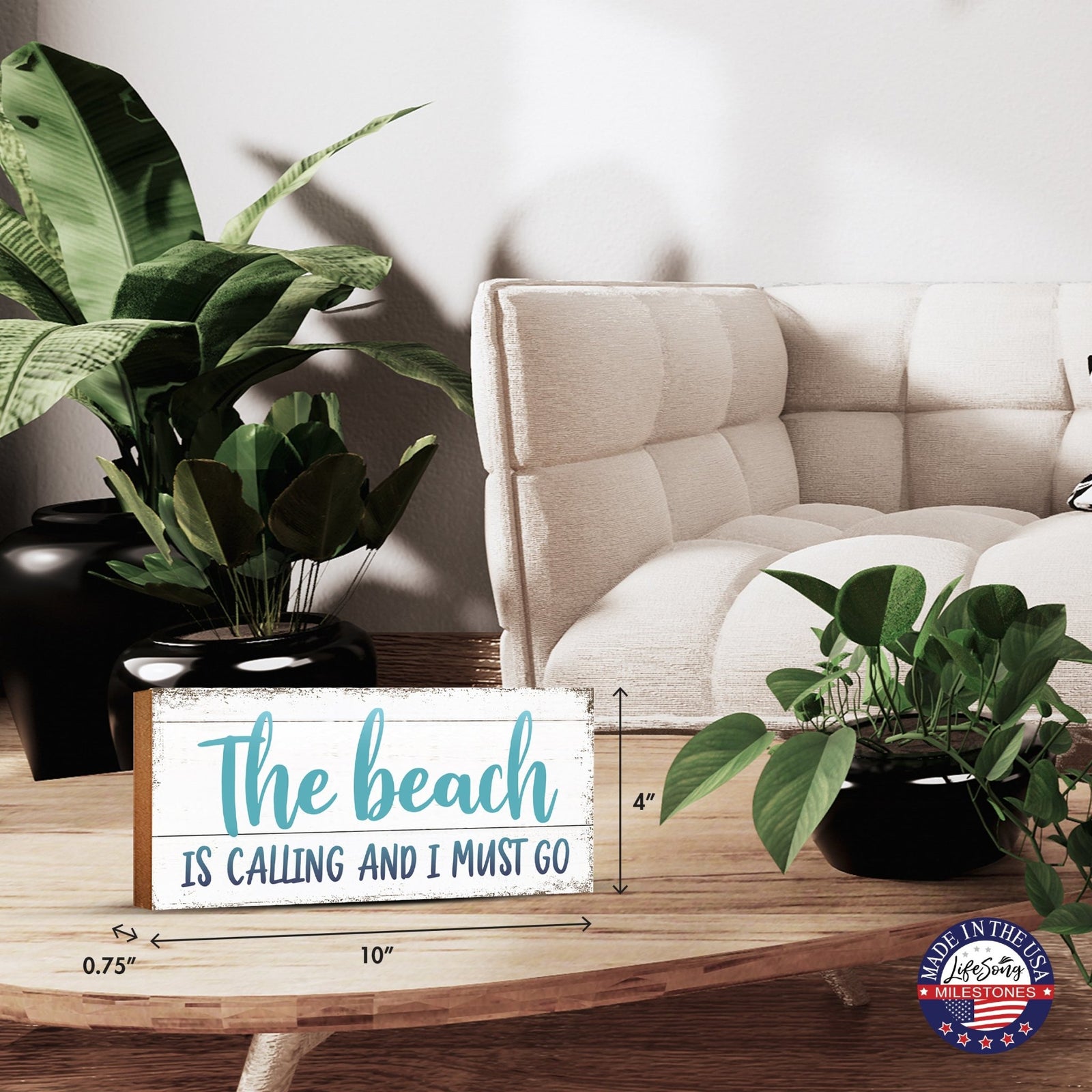 Inspirational Wooden Shelf Décor and Tabletop Signs for Spring Season - The Beach Is Calling - LifeSong Milestones