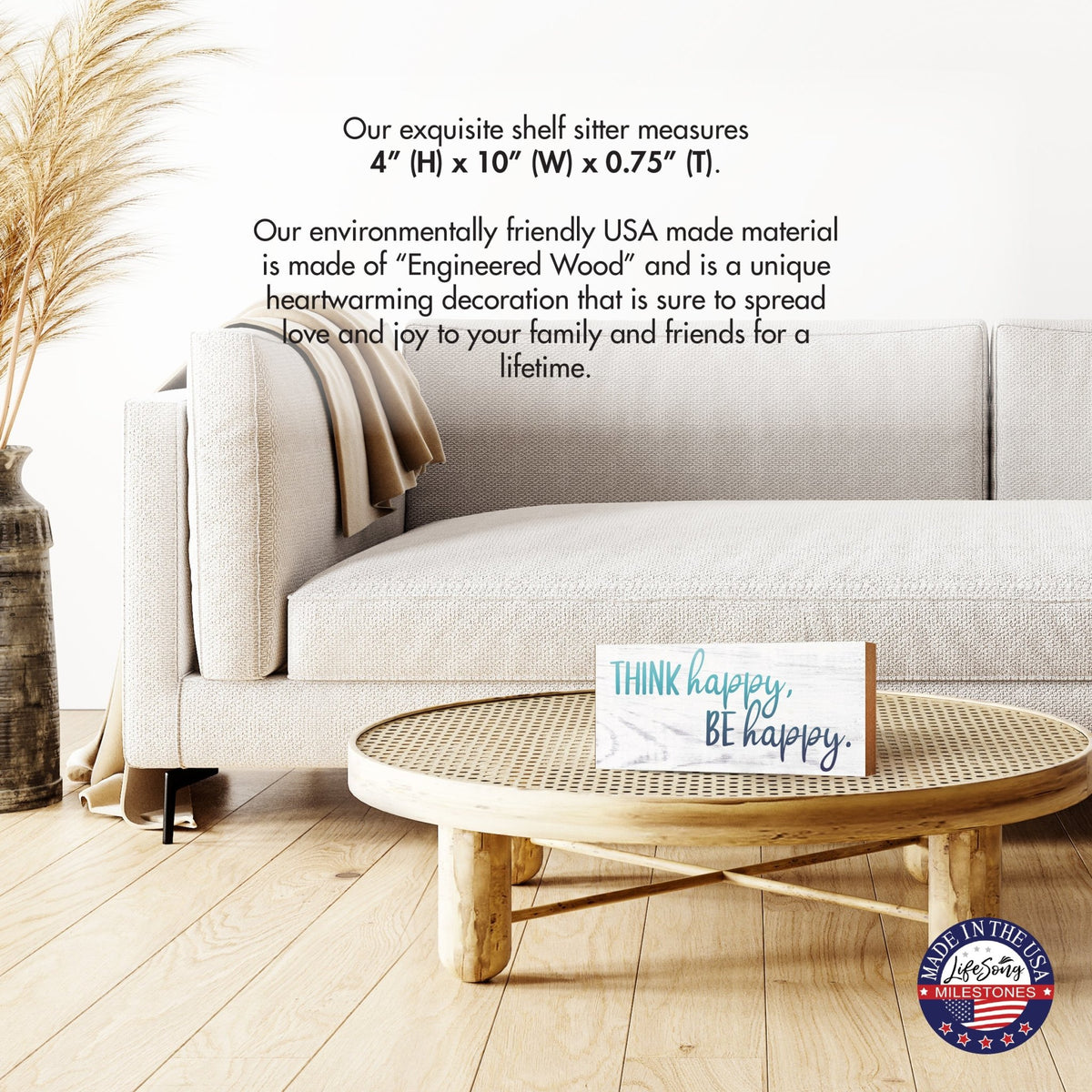 Inspirational Wooden Shelf Décor and Tabletop Signs for Spring Season - Think Happy - LifeSong Milestones