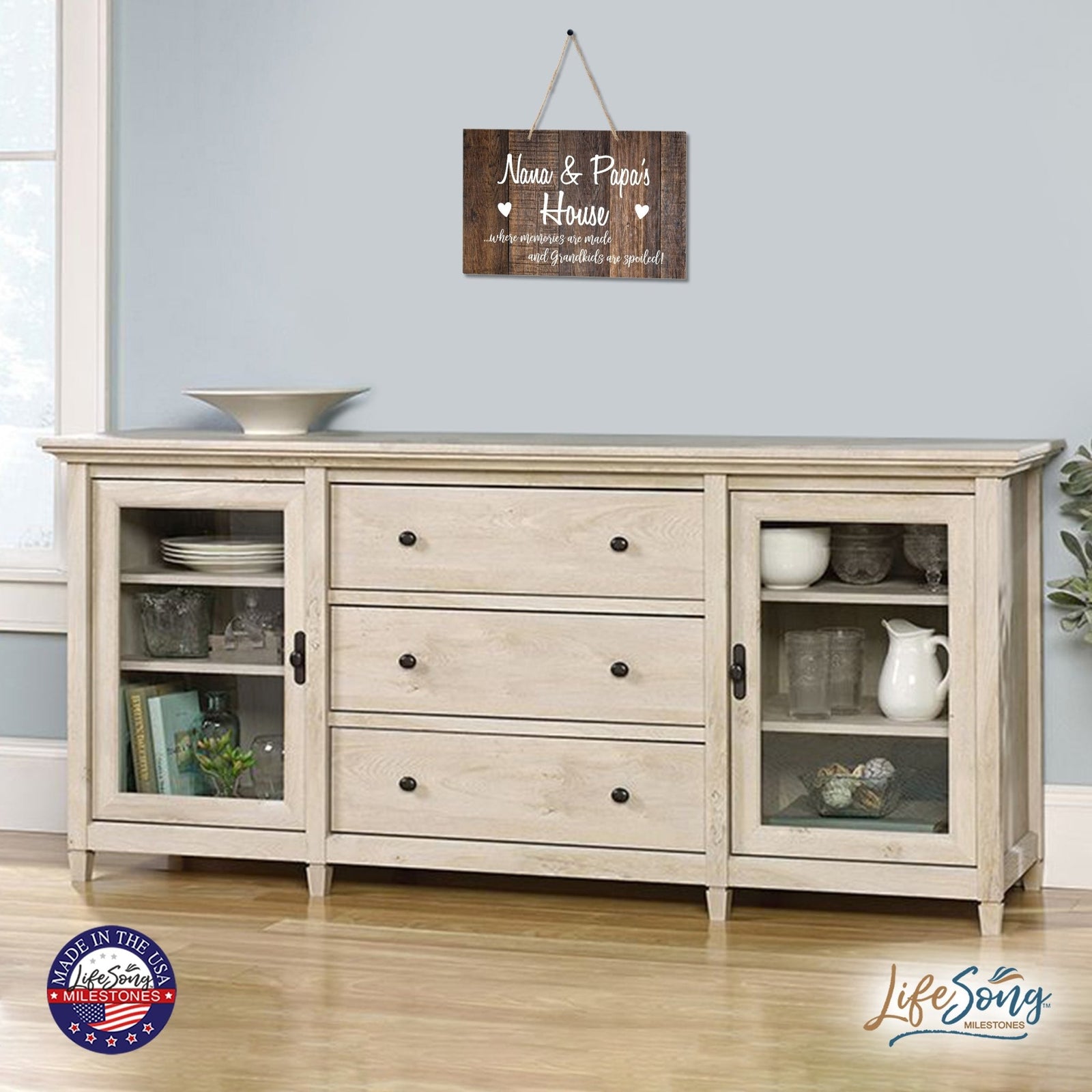 Inspirational Wooden Wall Hanging Rope Sign For Grandparents 12” x 8”- Where Memories Are Made - LifeSong Milestones