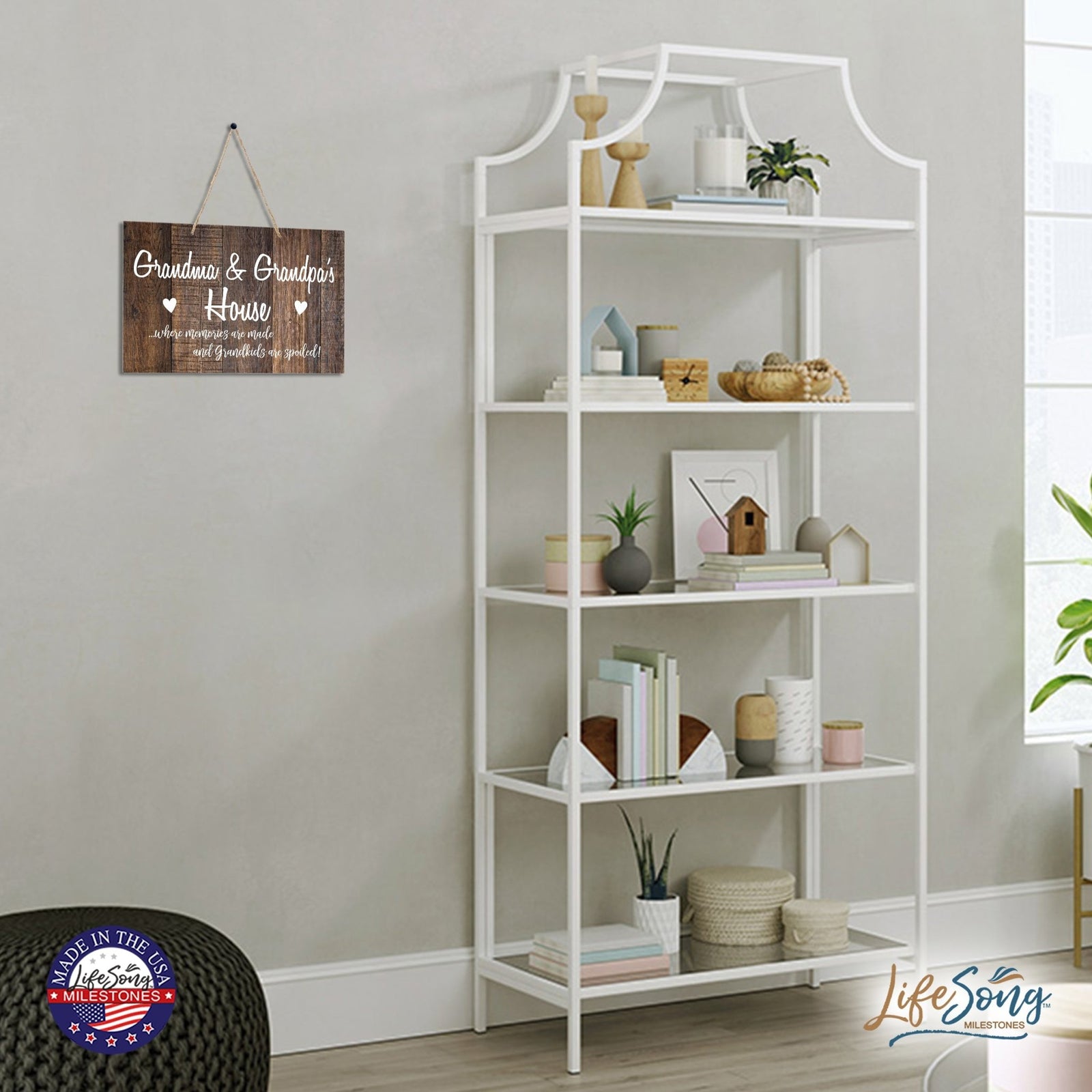 Inspirational Wooden Wall Hanging Rope Sign For Grandparents 12” x 8”- Where Memories Are Made - LifeSong Milestones