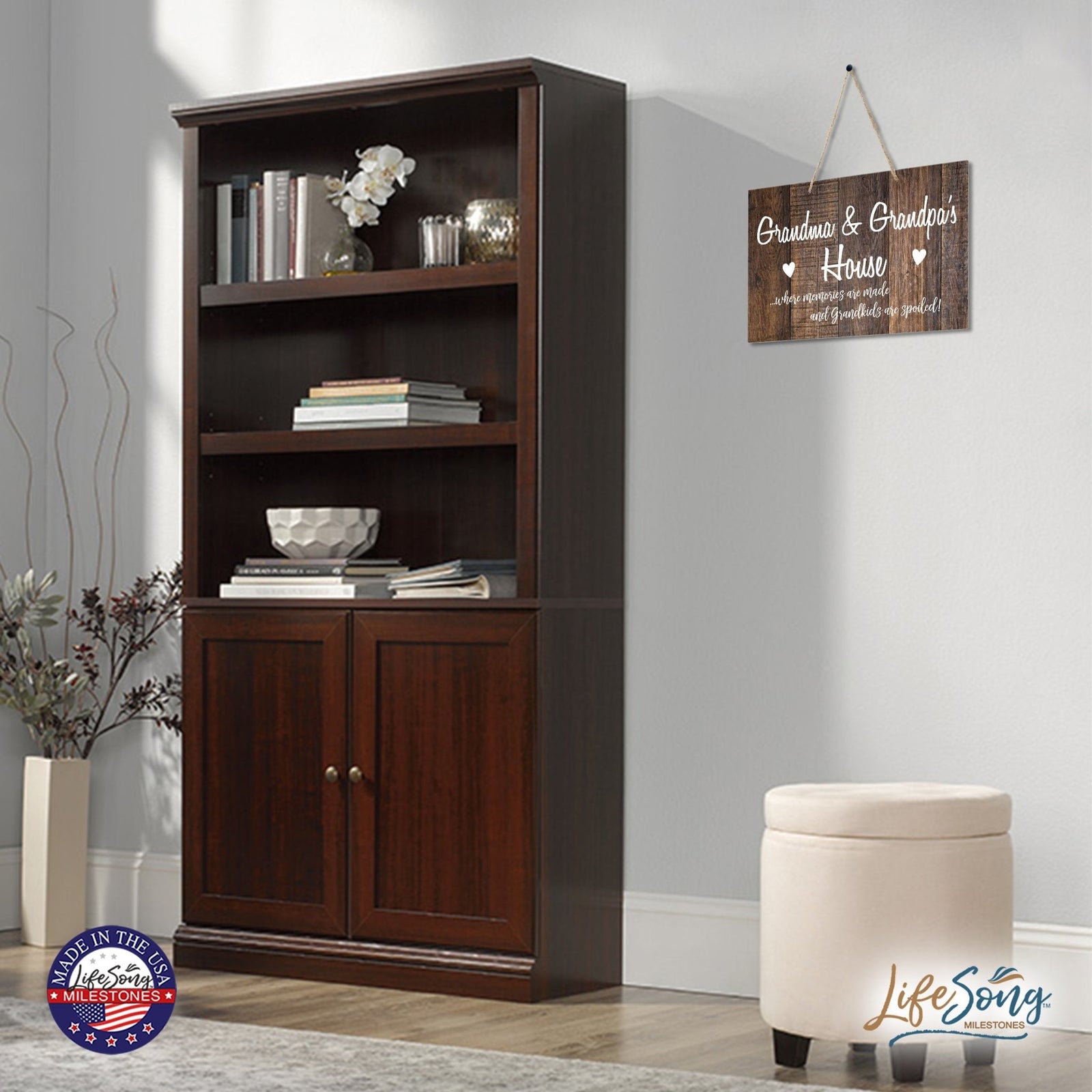 Inspirational Wooden Wall Hanging Rope Sign For Grandparents 12” x 8”- Where Memories Are Made - LifeSong Milestones