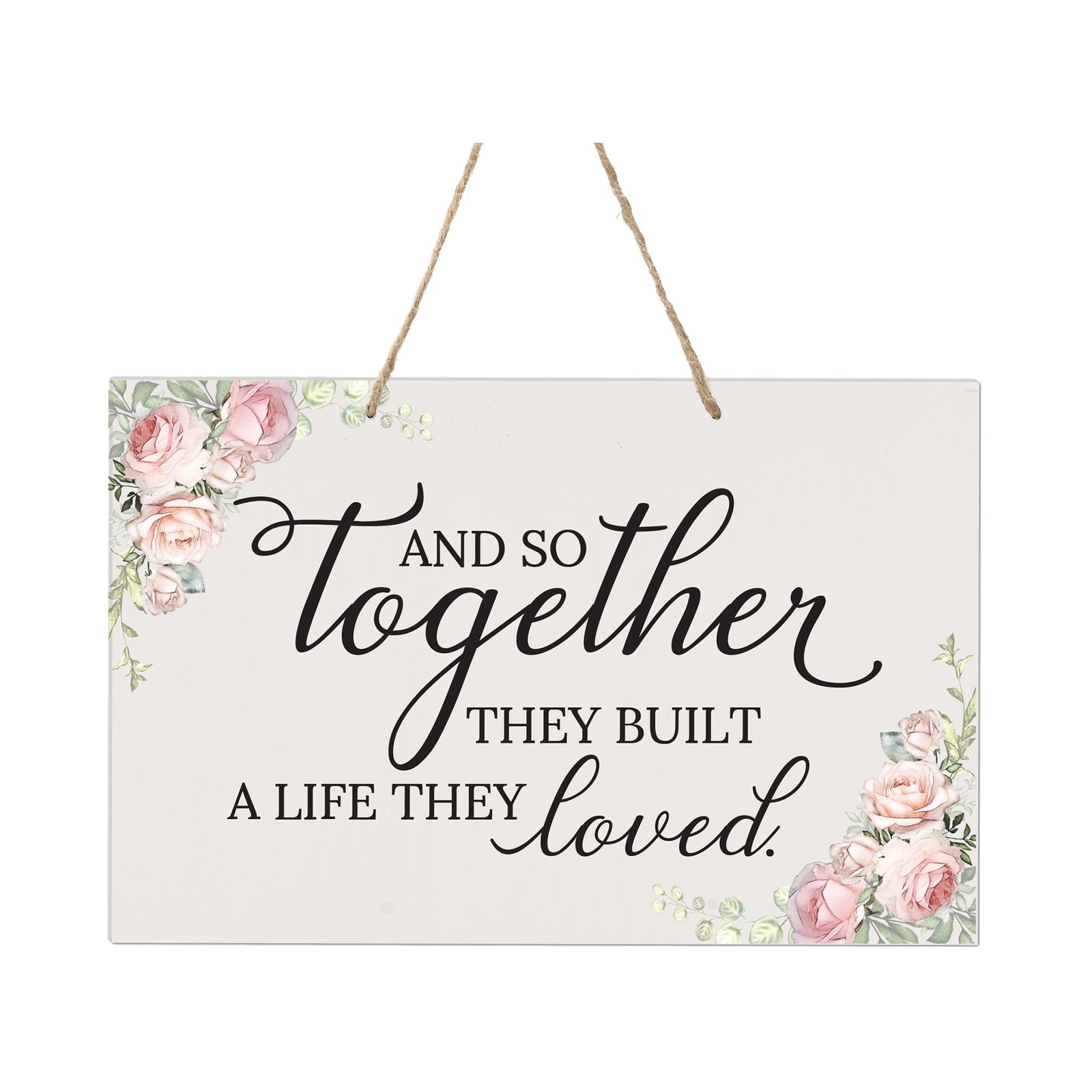Inspirational Wooden Wall Hanging Rope Sign for Wedding 8 x 12 - And So Together - LifeSong Milestones