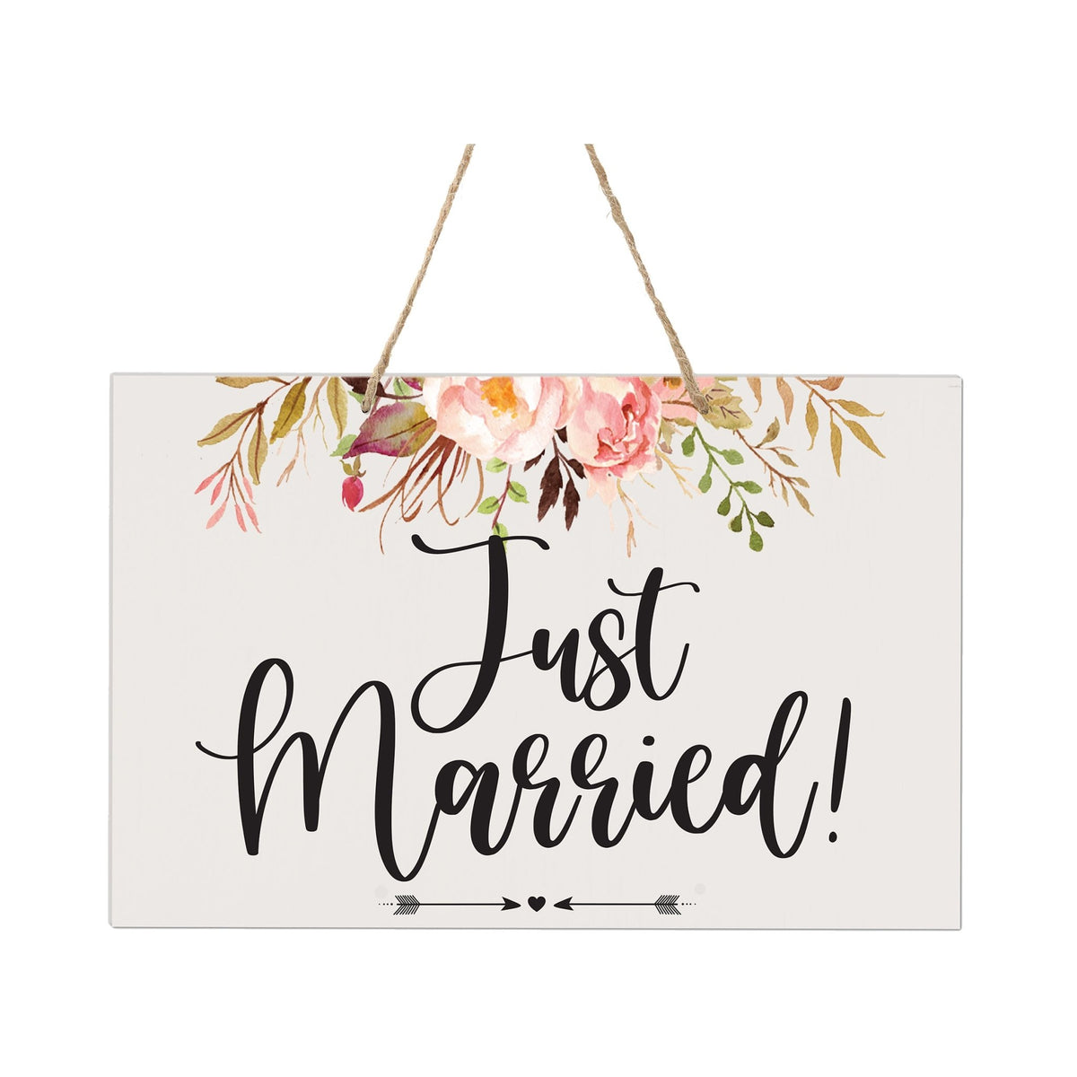Inspirational Wooden Wall Hanging Rope Sign for Wedding 8 x 12 - Just Married - LifeSong Milestones
