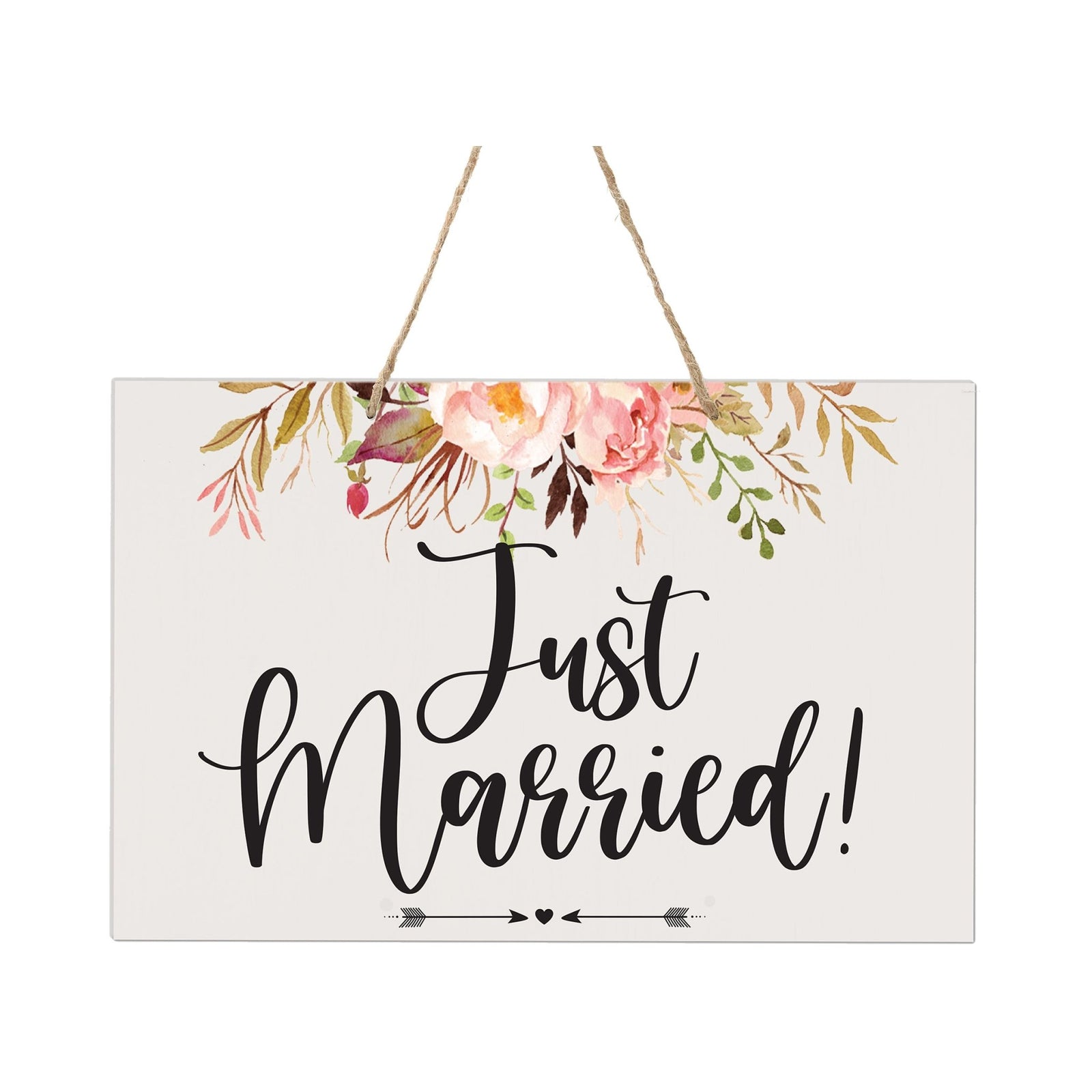 Inspirational Wooden Wall Hanging Rope Sign for Wedding 8 x 12 - Just Married - LifeSong Milestones