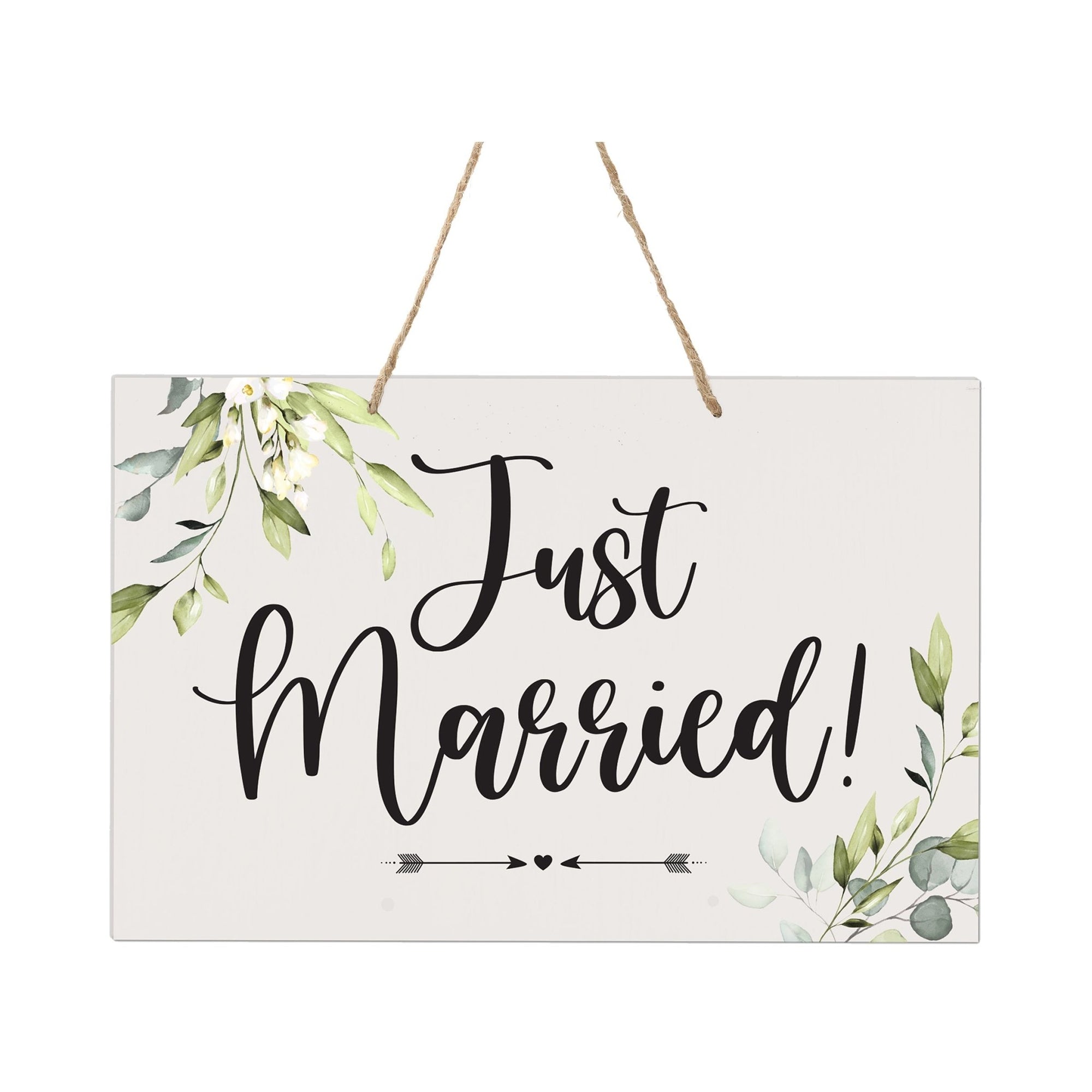 Inspirational Wooden Wall Hanging Rope Sign for Wedding 8 x 12 - Just Married - LifeSong Milestones