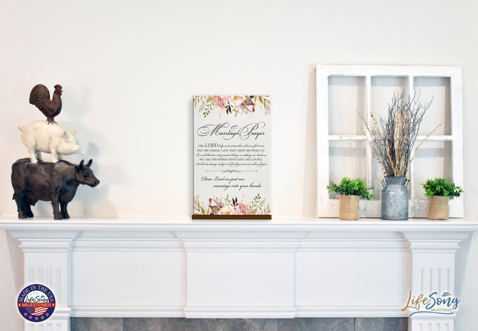 Inspirational Wooden Wedding Wall Sign with Base 8 x 12 Marriage Prayer - LifeSong Milestones