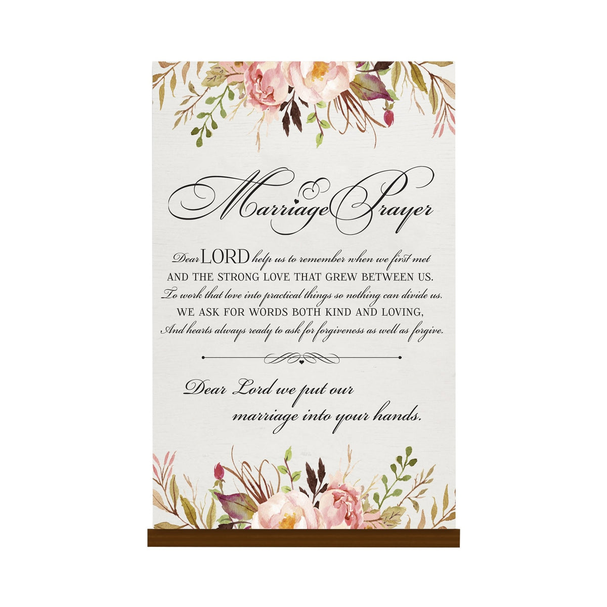 Inspirational Wooden Wedding Wall Sign with Base 8 x 12 Marriage Prayer - LifeSong Milestones