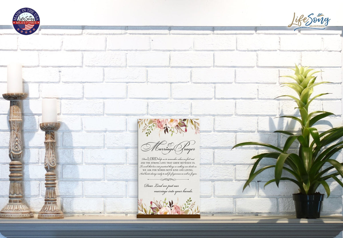 Inspirational Wooden Wedding Wall Sign with Base 8 x 12 Marriage Prayer - LifeSong Milestones