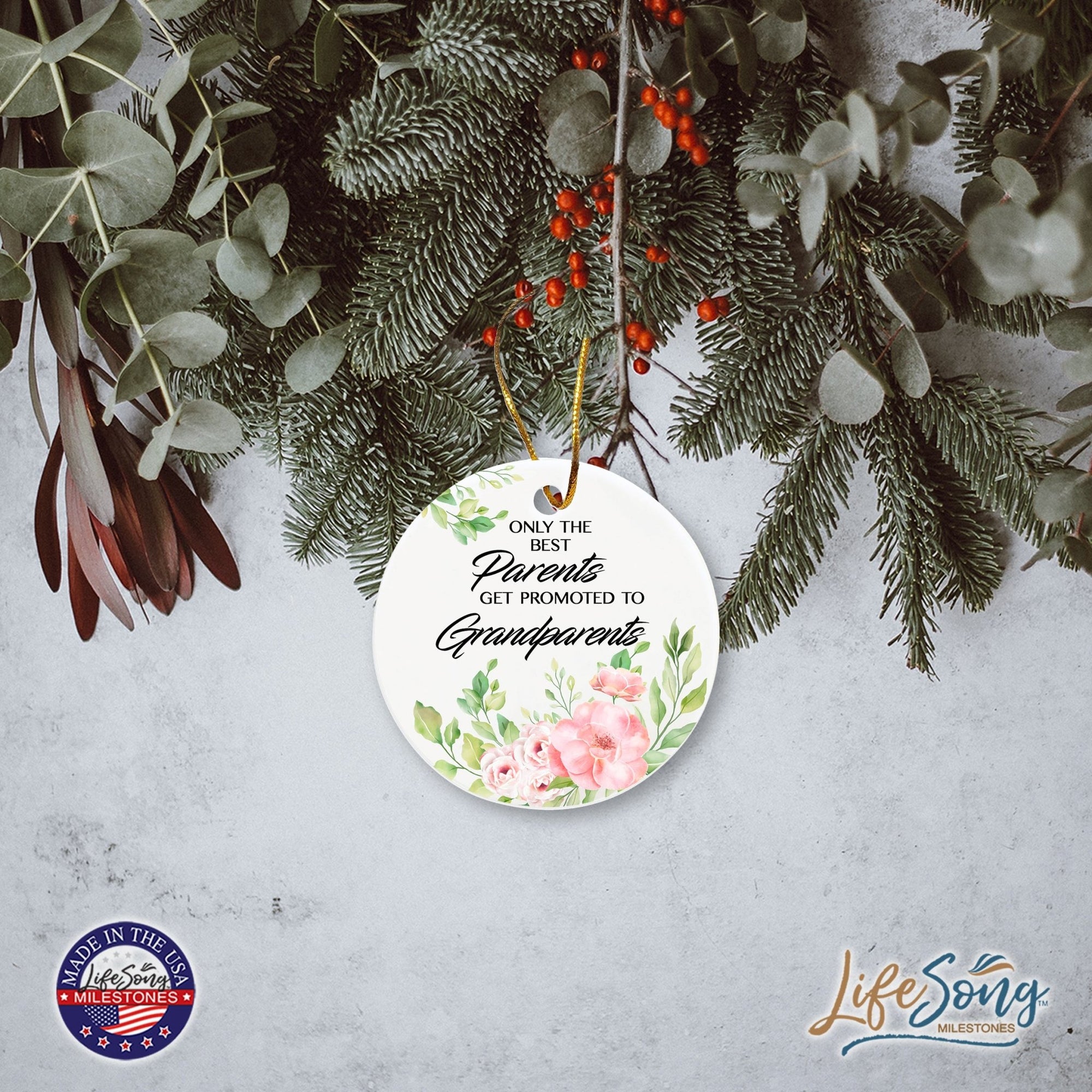 Inspiring 2.75in Christmas Ceramic White Round Ornament for Grandparents - Only the Best Parents - LifeSong Milestones