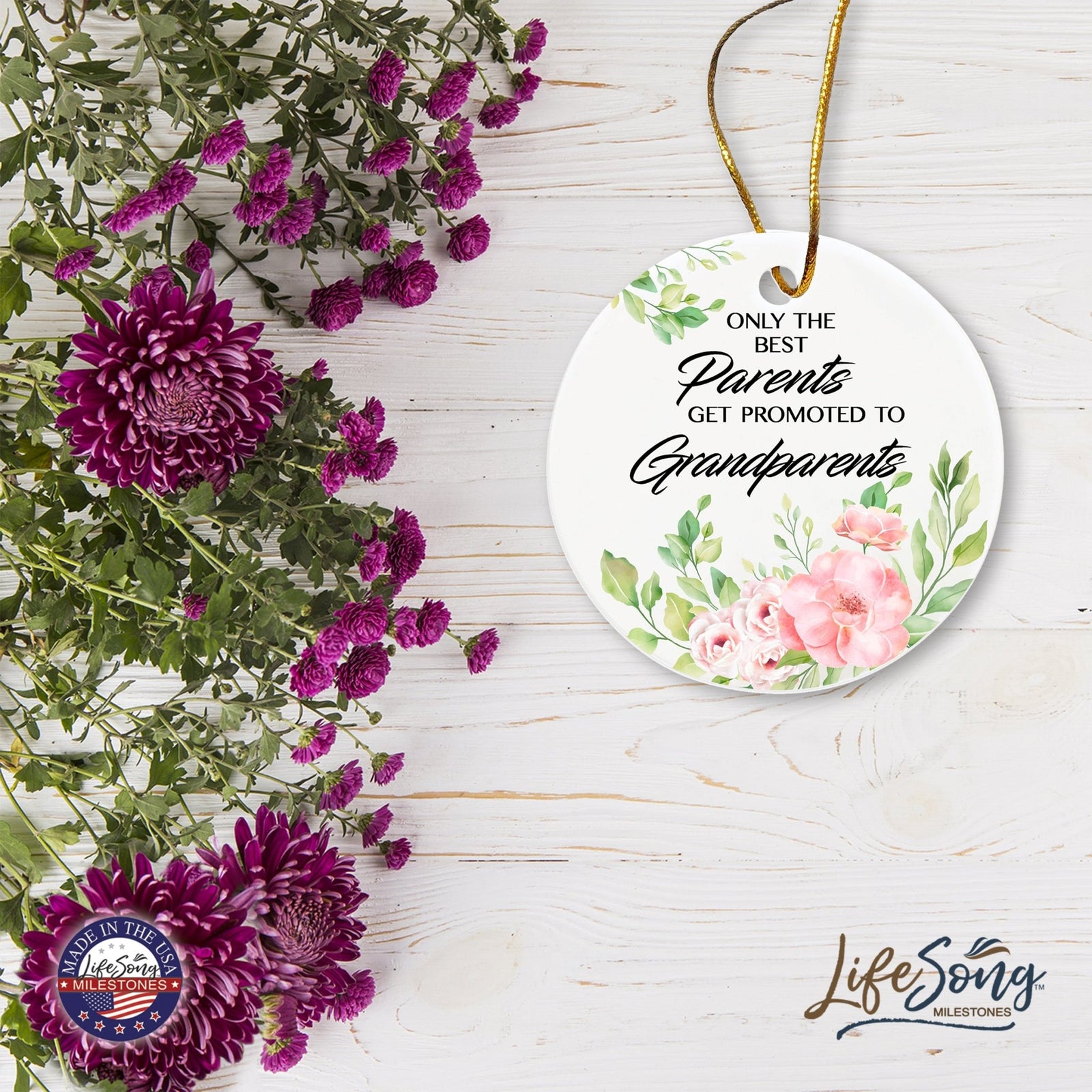 Inspiring 2.75in Christmas Ceramic White Round Ornament for Grandparents - Only the Best Parents - LifeSong Milestones