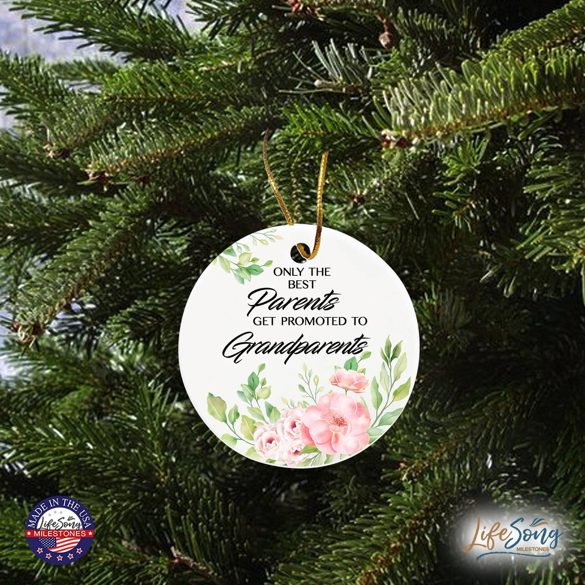 Inspiring 2.75in Christmas Ceramic White Round Ornament for Grandparents - Only the Best Parents - LifeSong Milestones
