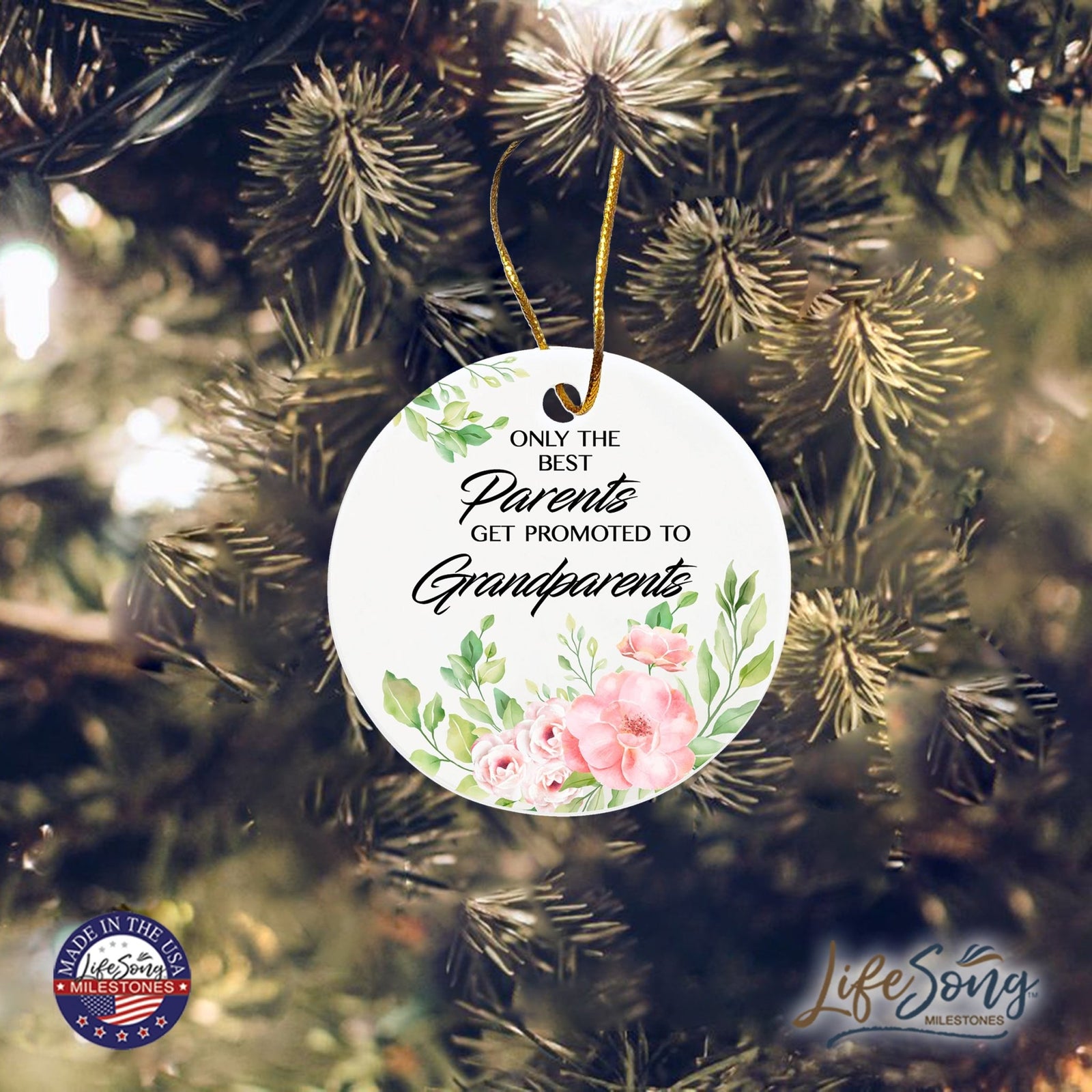 Inspiring 2.75in Christmas Ceramic White Round Ornament for Grandparents - Only the Best Parents - LifeSong Milestones