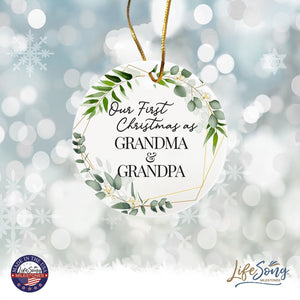 Inspiring 2.75in Christmas Ceramic White Round Ornament for Grandparents - Our First Christmas - LifeSong Milestones