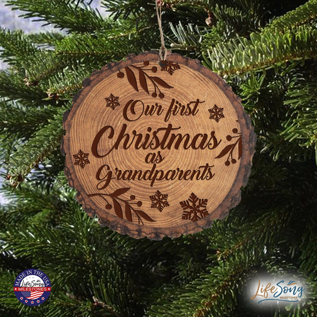 Inspiring 3.75in Christmas Barky Ornament for Grandparents - Our First Christmas - LifeSong Milestones