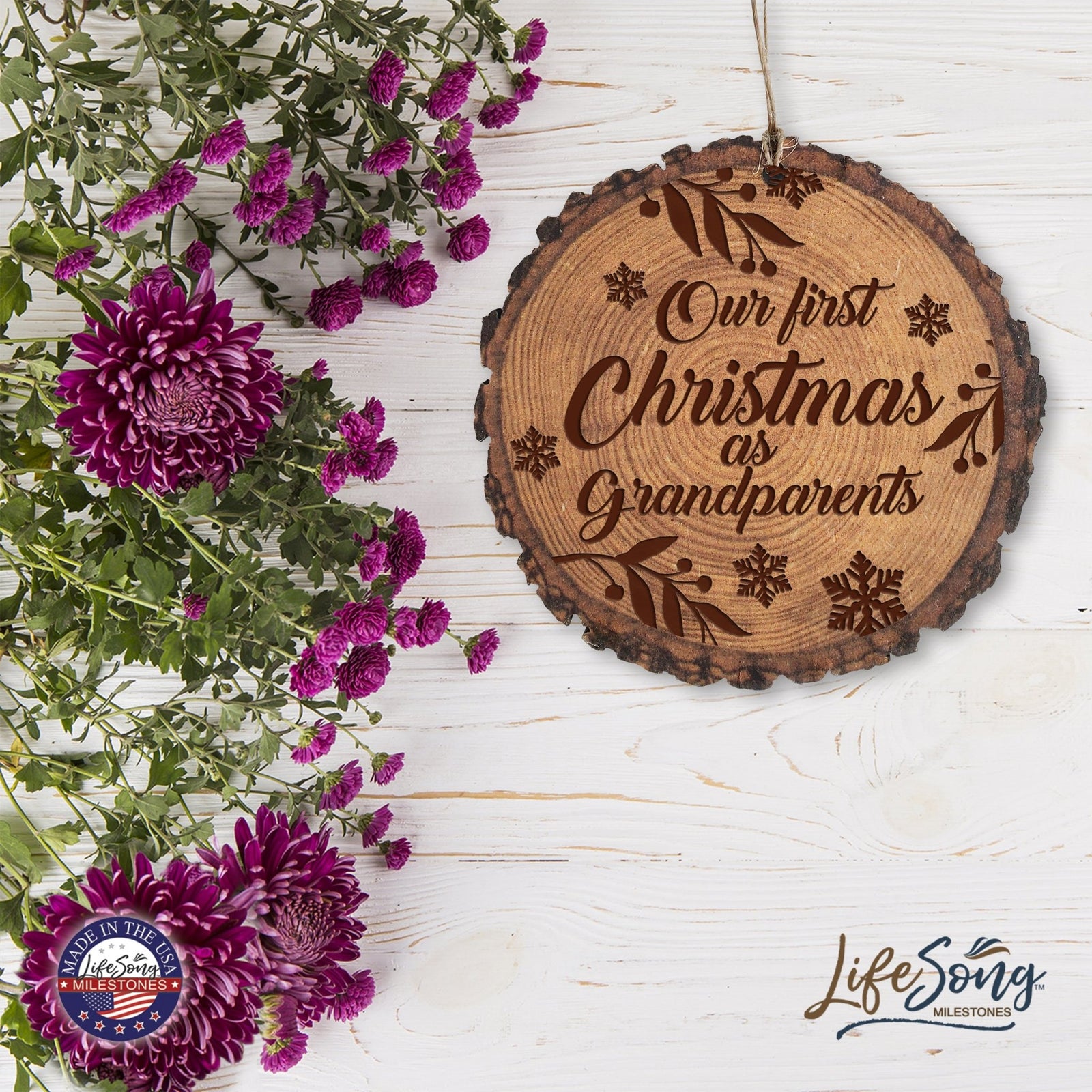 Inspiring 3.75in Christmas Barky Ornament for Grandparents - Our First Christmas - LifeSong Milestones