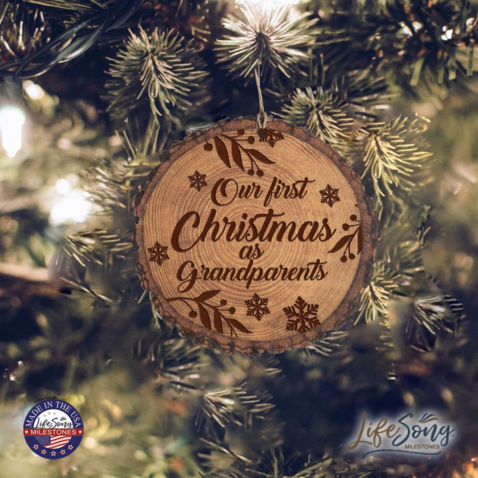 Inspiring 3.75in Christmas Barky Ornament for Grandparents - Our First Christmas - LifeSong Milestones
