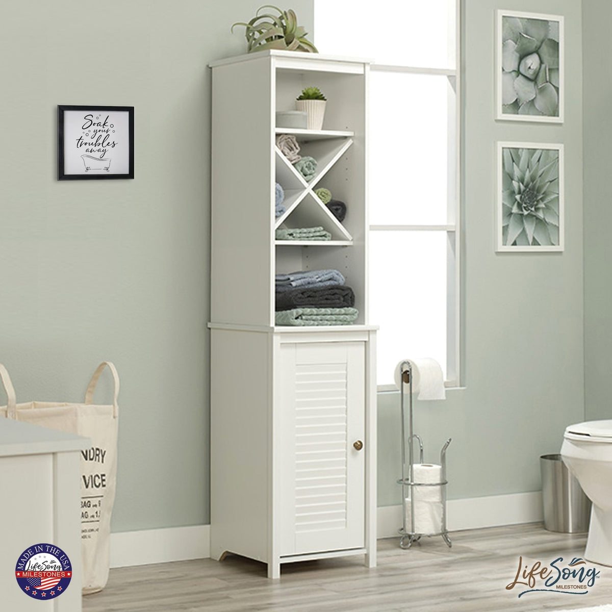 Inspiring Bathroom Decor Framed Shadow Box 11.5x11.5 (Soak Your Troubles) - LifeSong Milestones