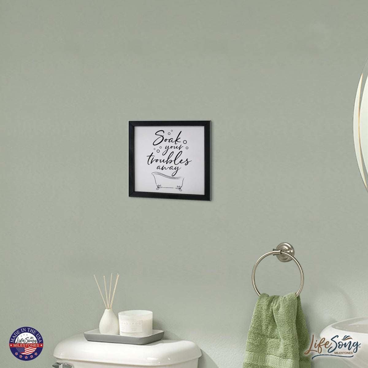 Inspiring Bathroom Decor Framed Shadow Box 11.5x11.5 (Soak Your Troubles) - LifeSong Milestones