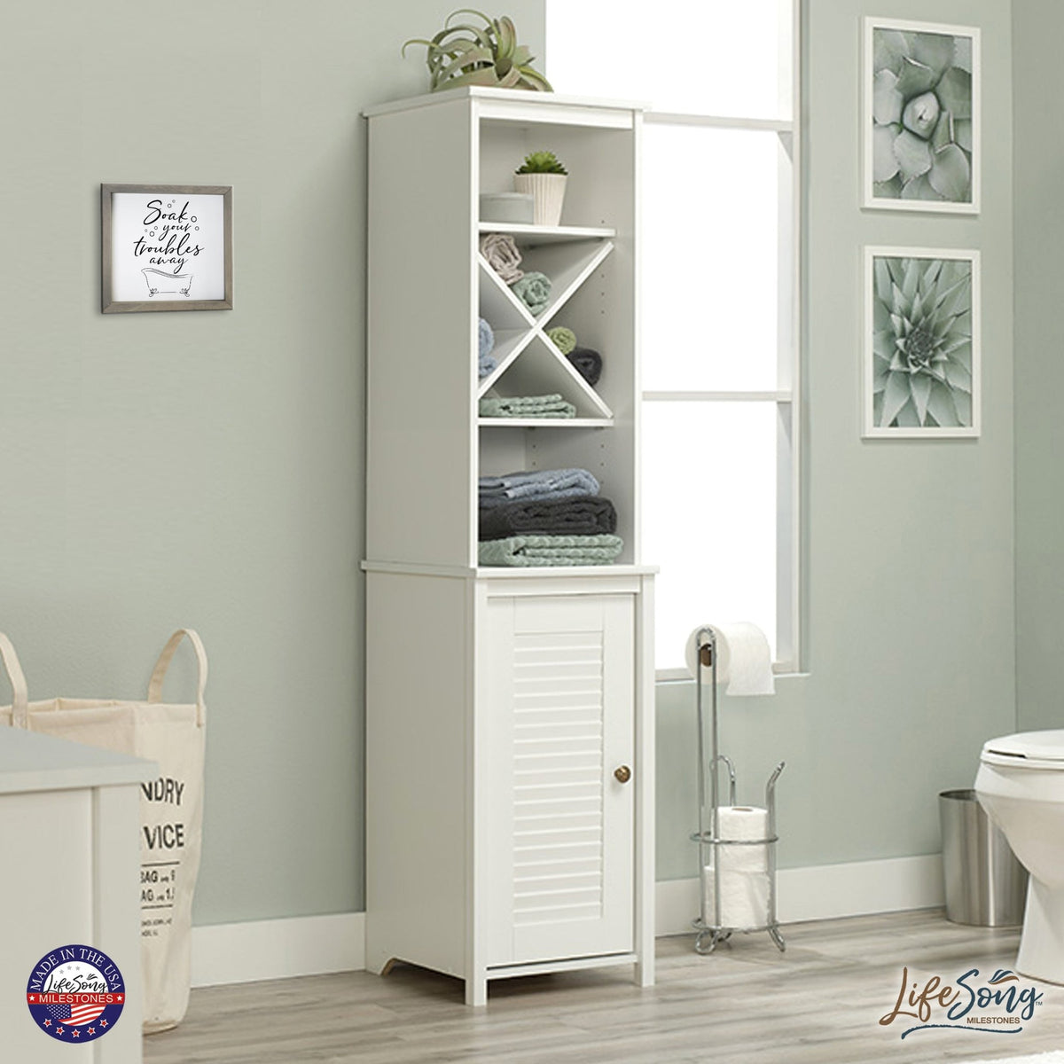 Inspiring Bathroom Decor Framed Shadow Box 11.5x11.5 (Soak Your Troubles) - LifeSong Milestones