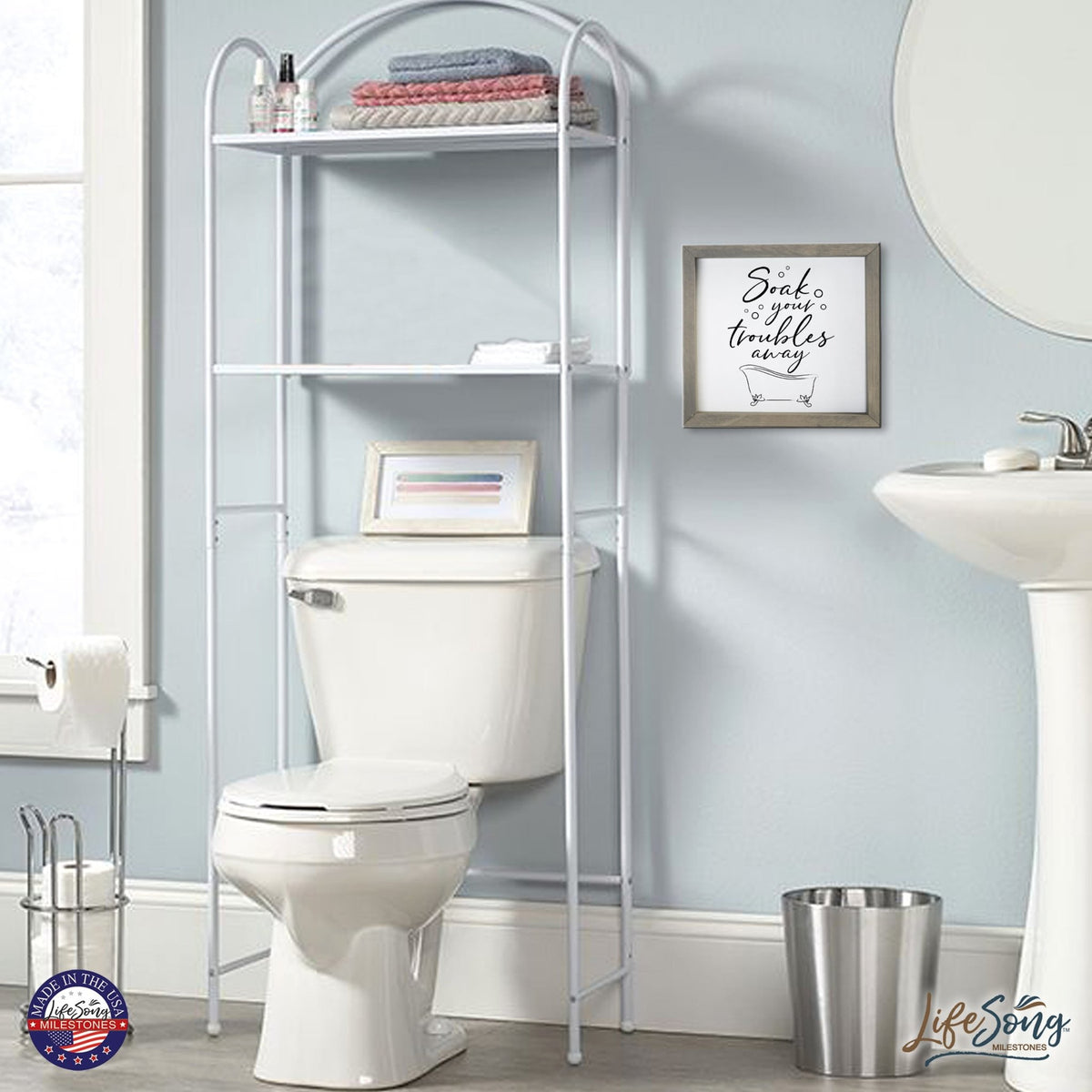 Inspiring Bathroom Decor Framed Shadow Box 11.5x11.5 (Soak Your Troubles) - LifeSong Milestones