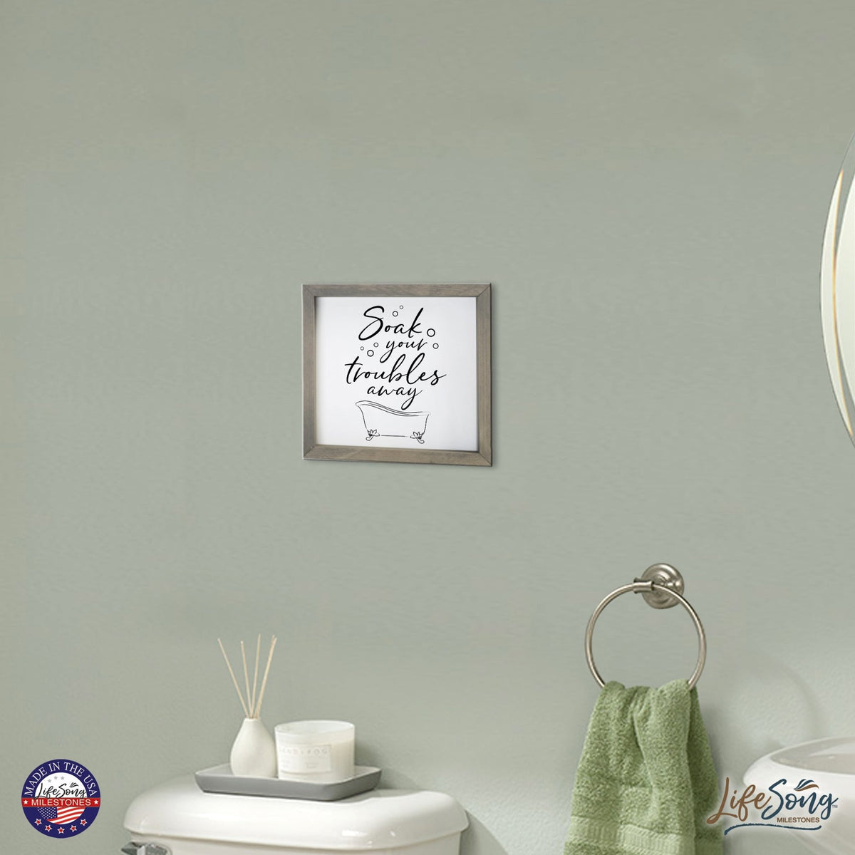 Inspiring Bathroom Decor Framed Shadow Box 11.5x11.5 (Soak Your Troubles) - LifeSong Milestones